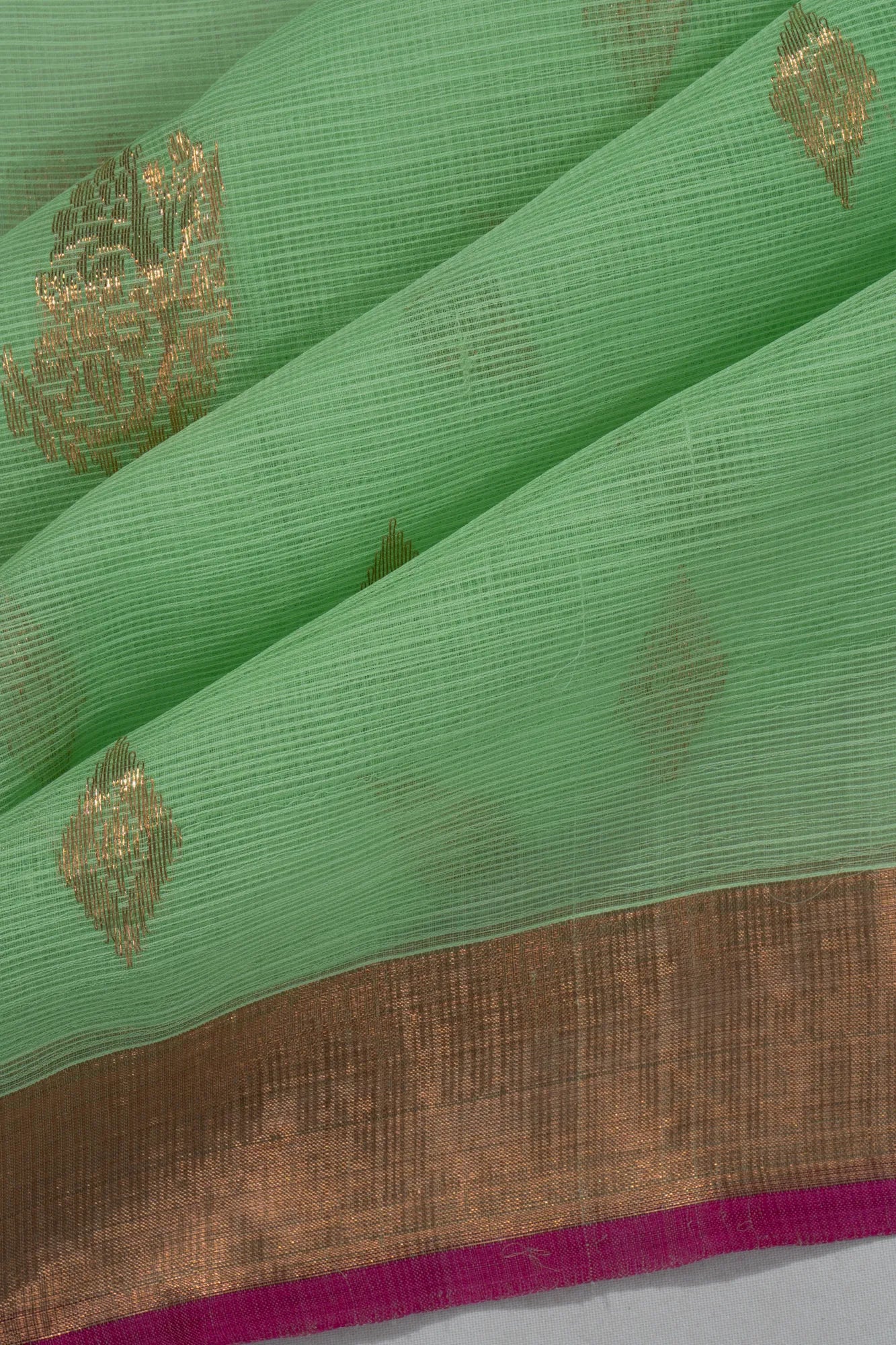 Zari Kota Cotton Butta Pista Green Saree