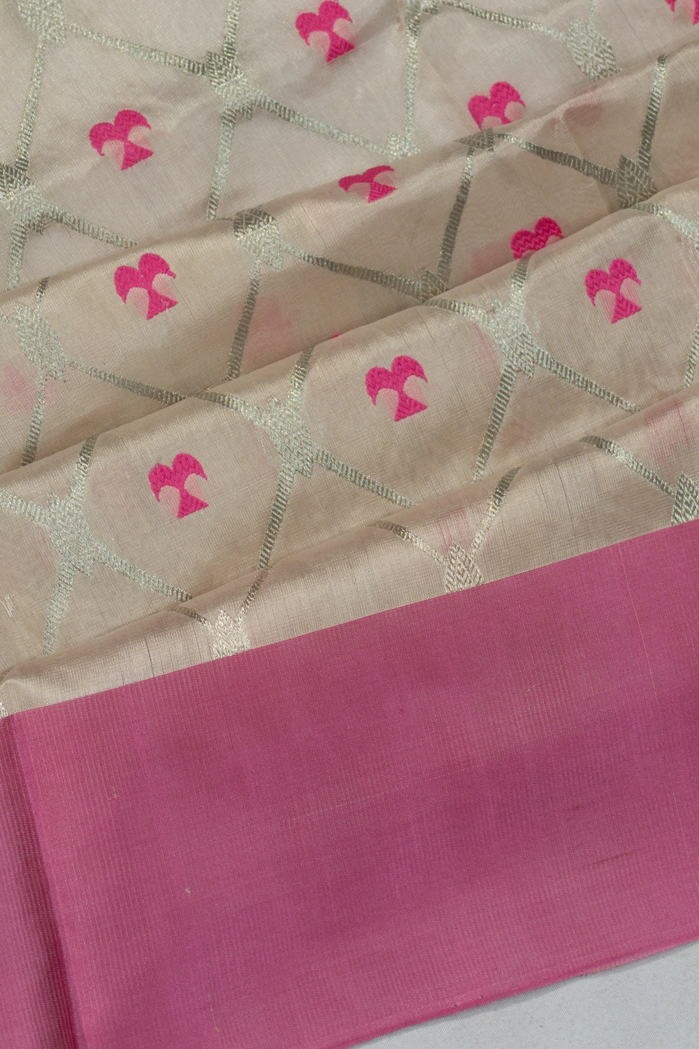 Chanderi Silk Jaal And Butta Off White Saree