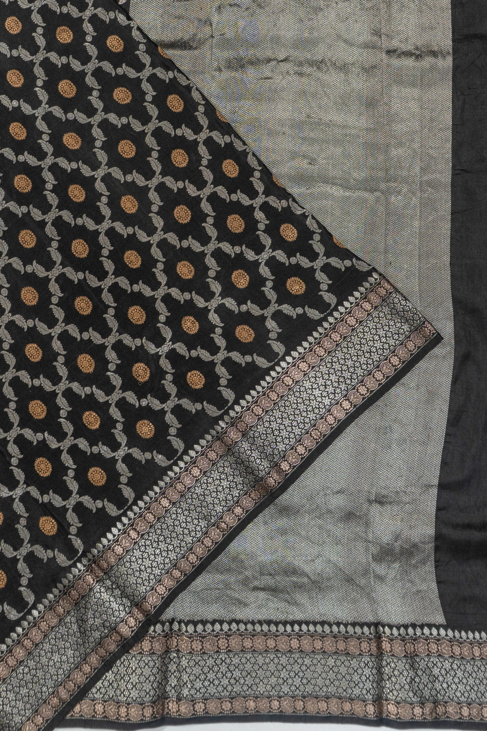 Chanderi Silk Jaal And Butta Black Saree