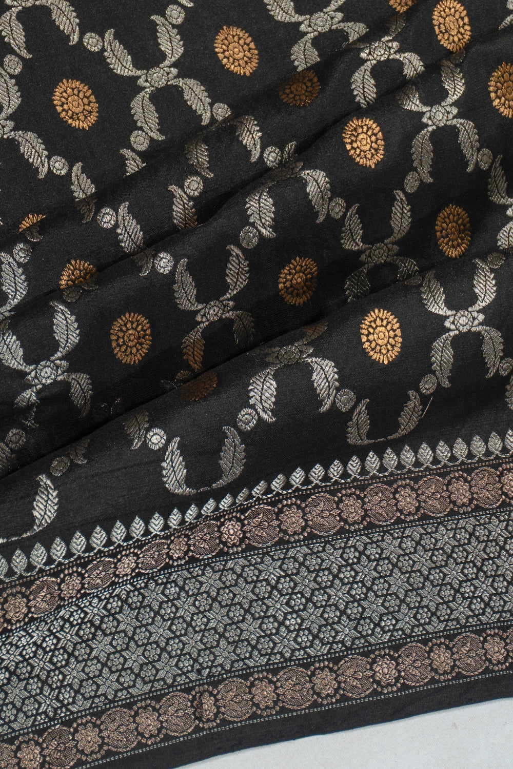 Chanderi Silk Jaal And Butta Black Saree