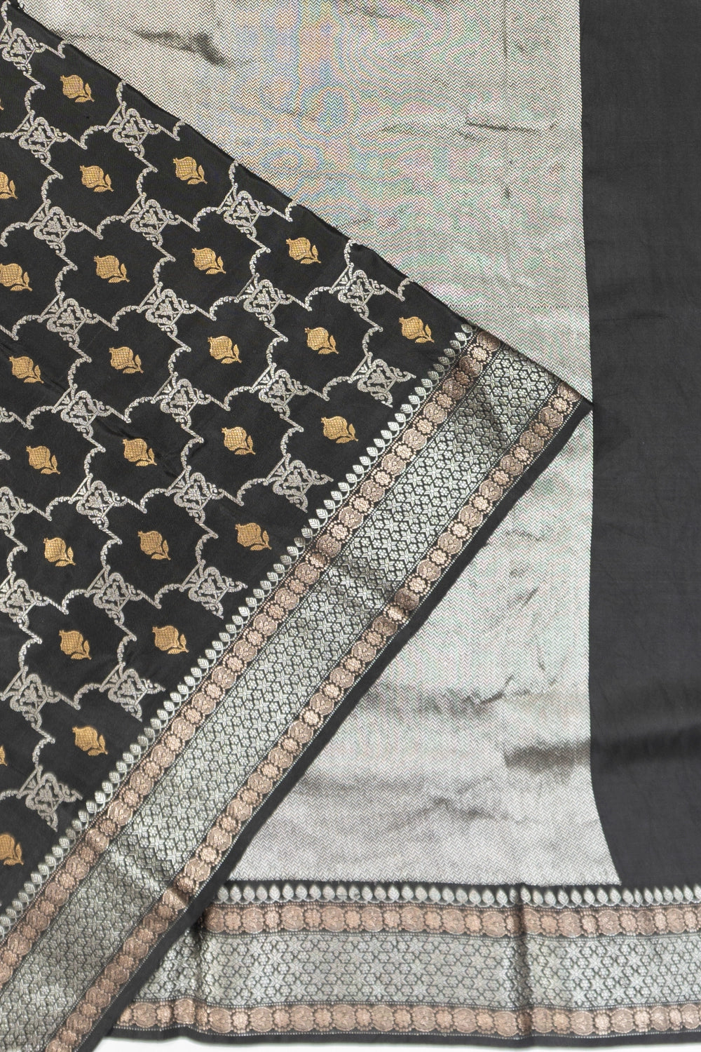 Chanderi Silk Jaal And Butta Black Saree
