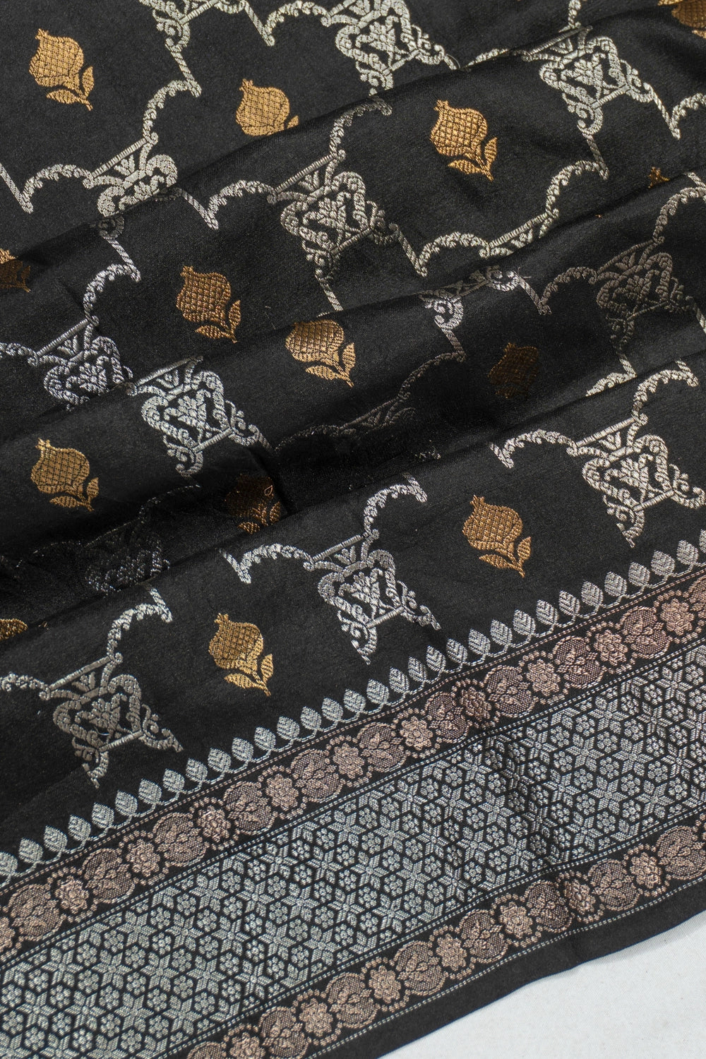 Chanderi Silk Jaal And Butta Black Saree