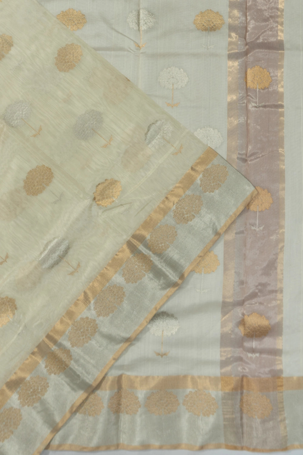 Chanderi Silk Butta Off White Saree