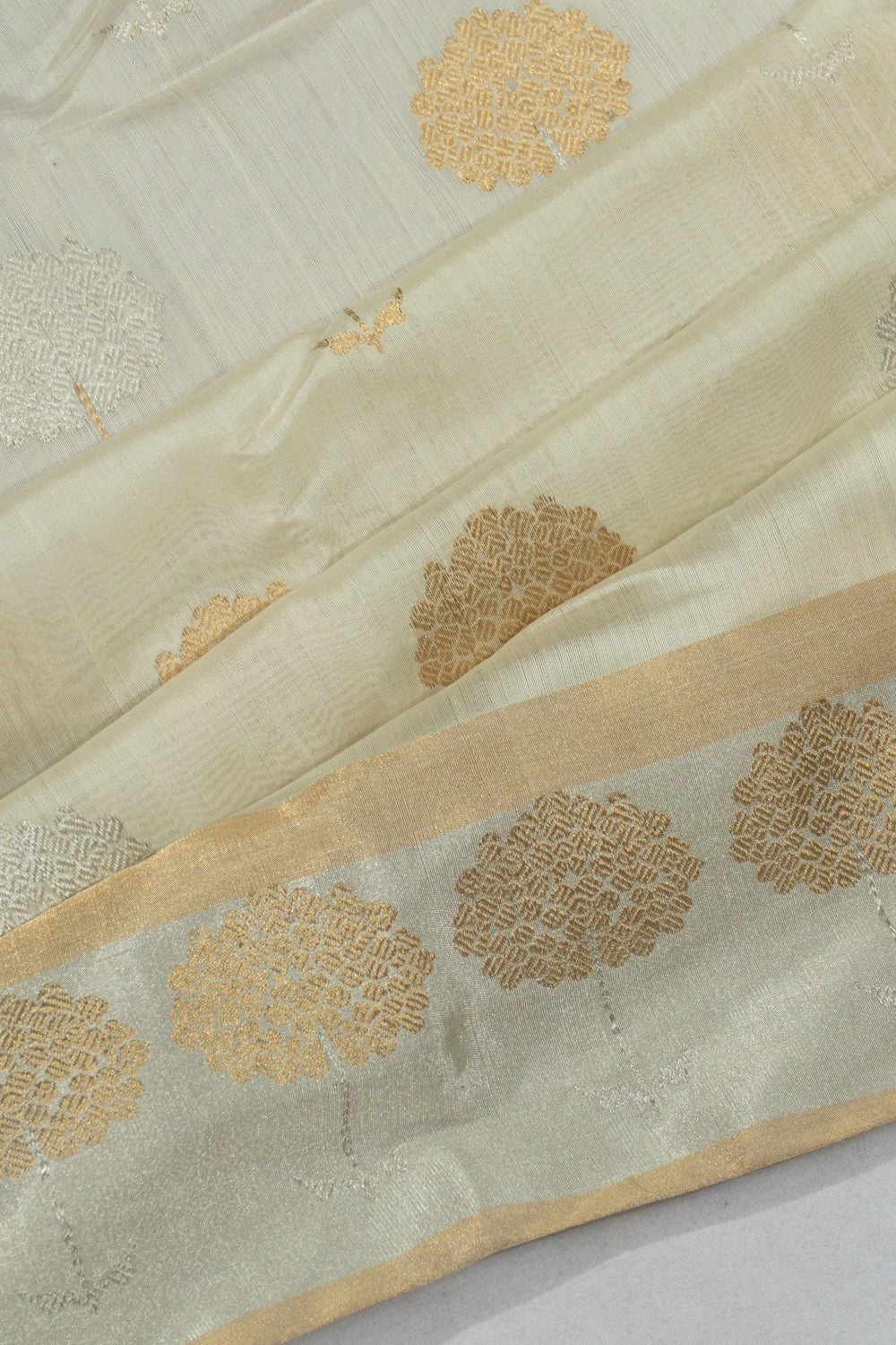 Chanderi Silk Butta Off White Saree