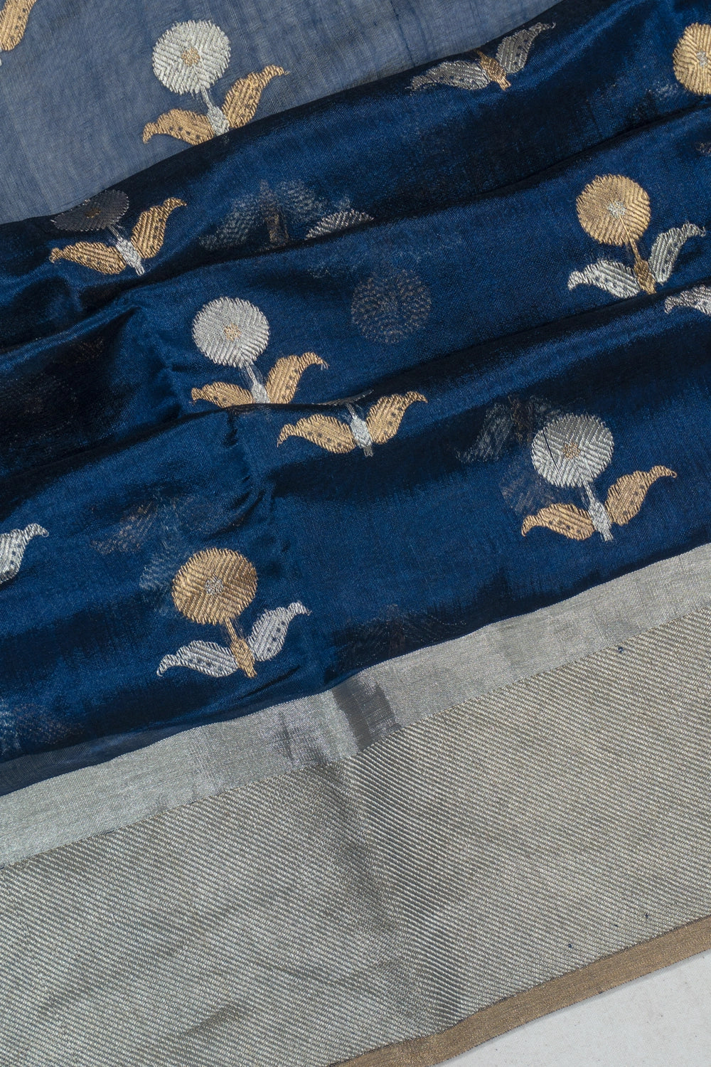 Chanderi Silk Butta Midnight Blue Saree