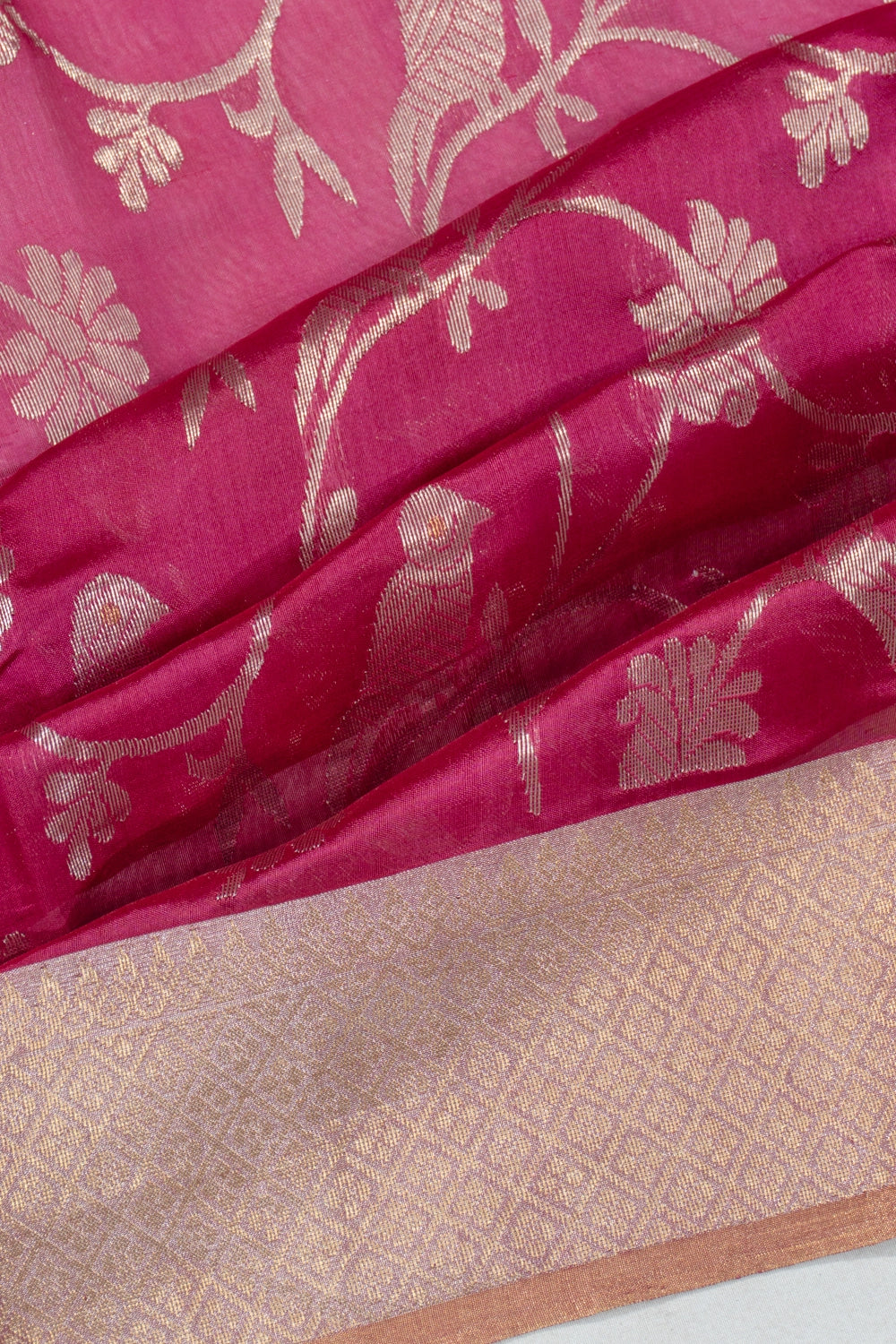 Chanderi Silk Jaal Pink Saree