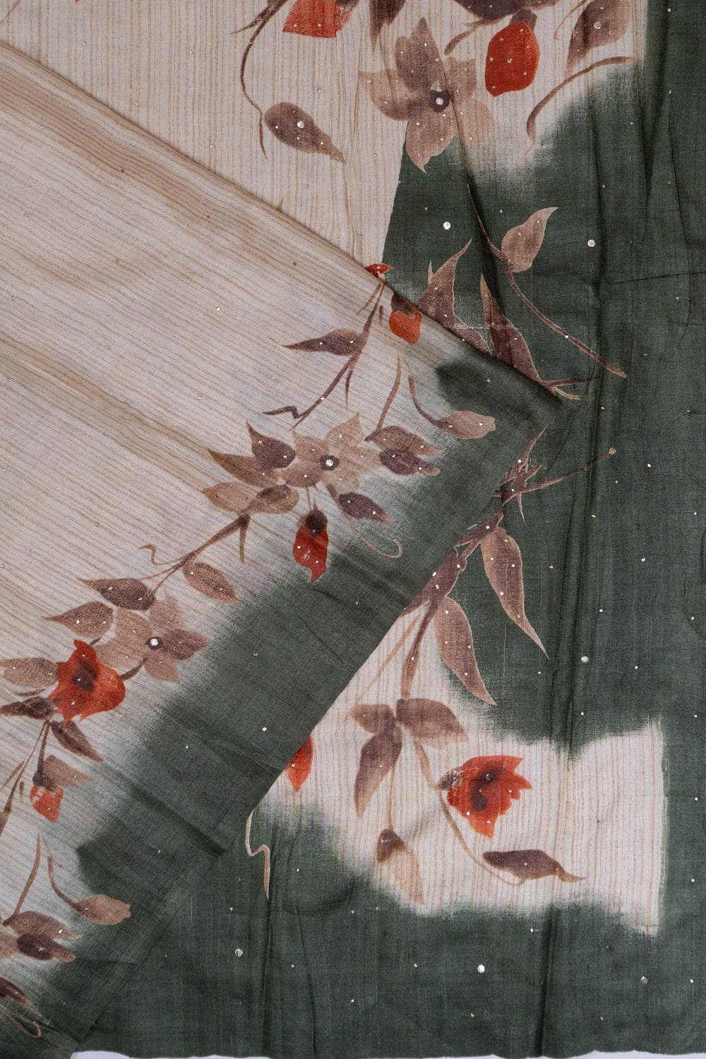 Tussar Plain Cream Saree