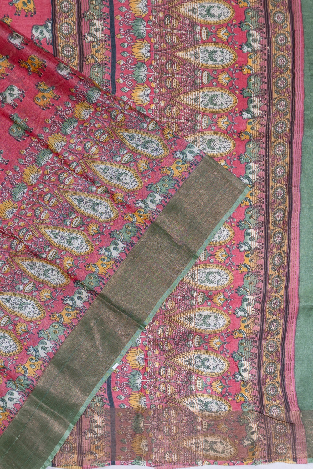 Tussar Printed Pink Saree