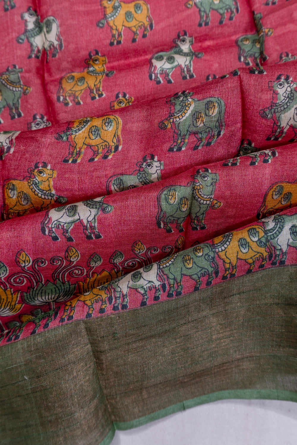 Tussar Printed Pink Saree