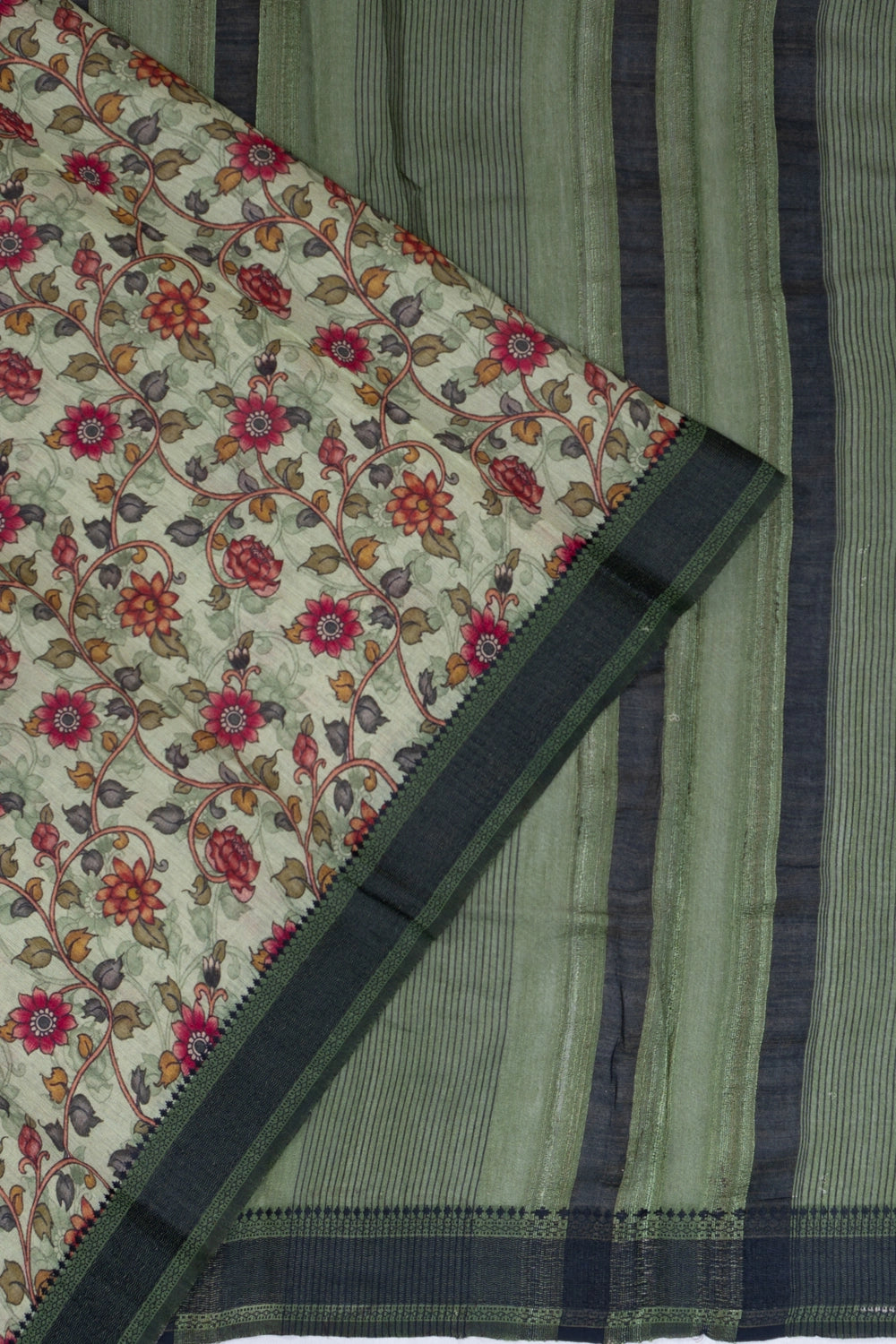 Tussar Printed Pastel Green Saree