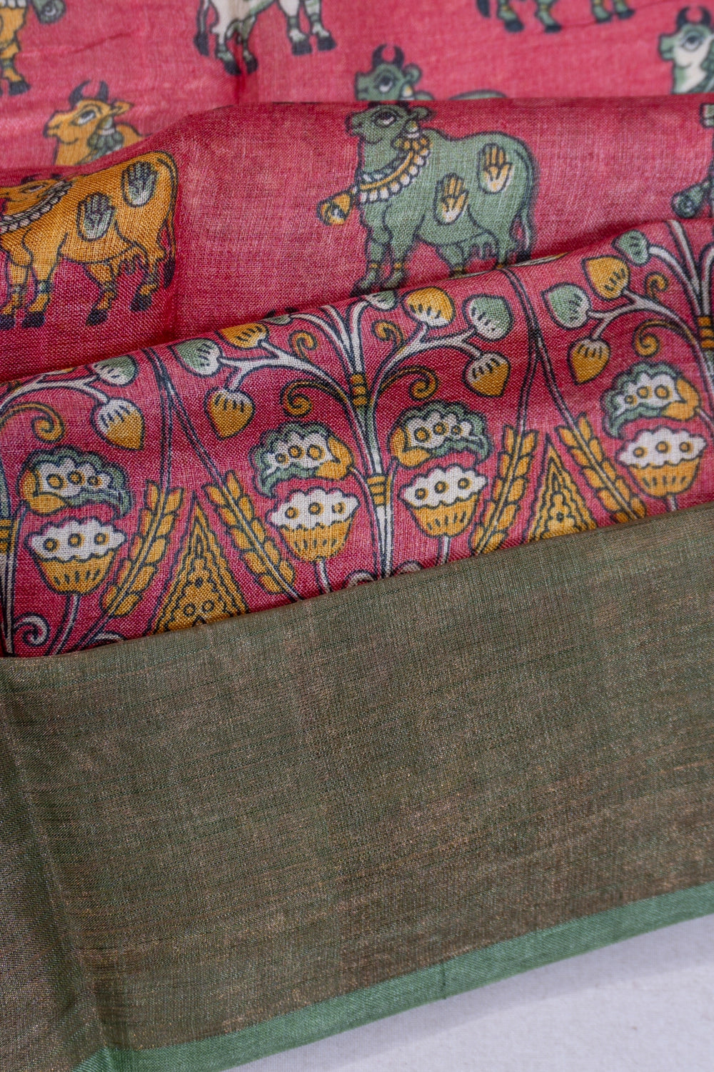 Tussar Floral Printed Pink Saree