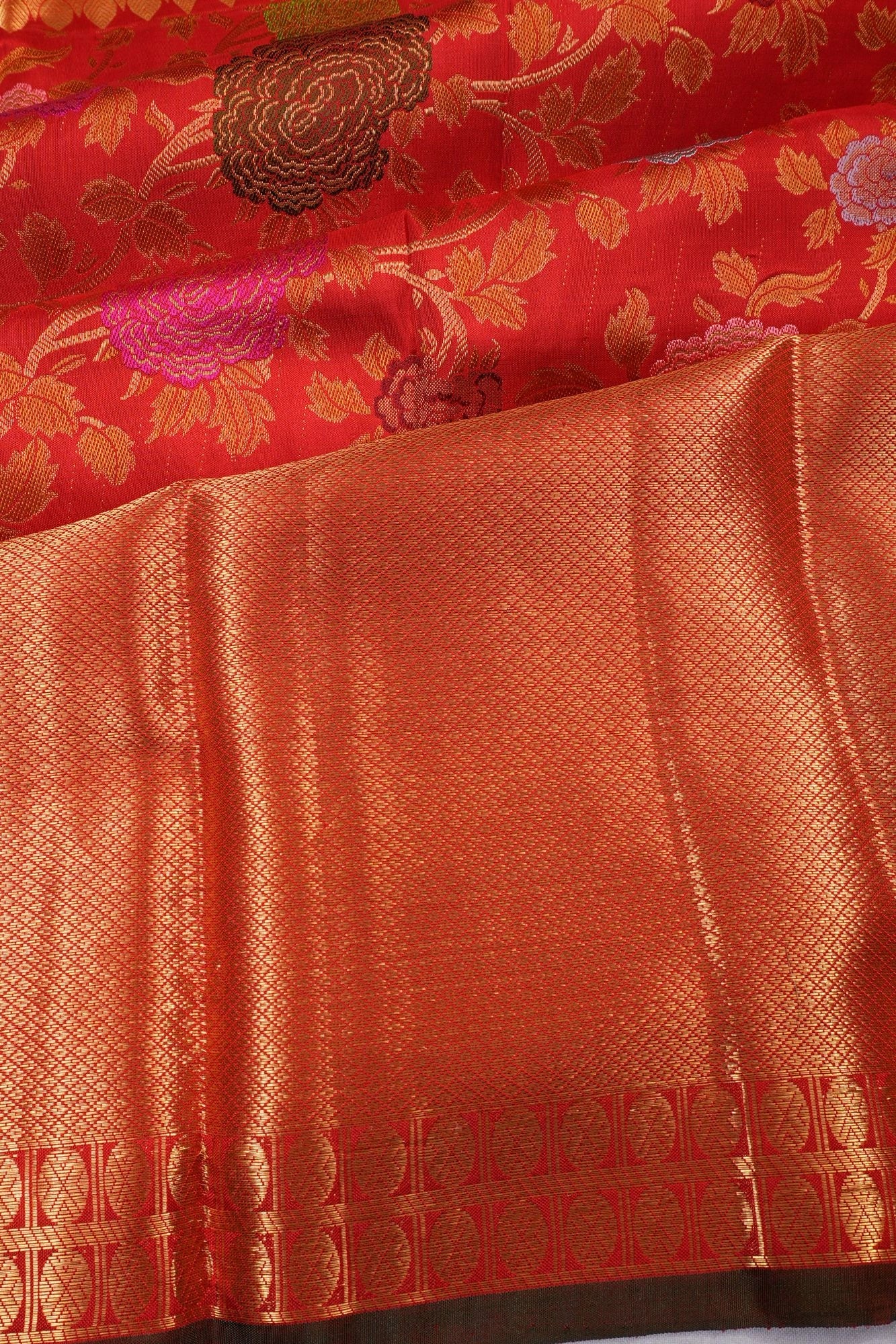 Kanchipuram Silk Jaal Red Saree With Very Big Border