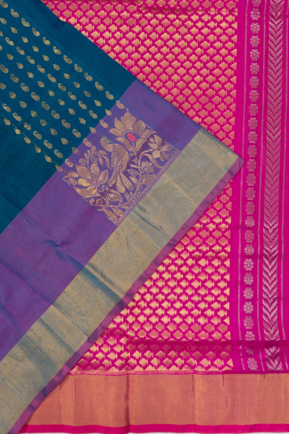 Uppada Silk Brocade Teal Blue Saree