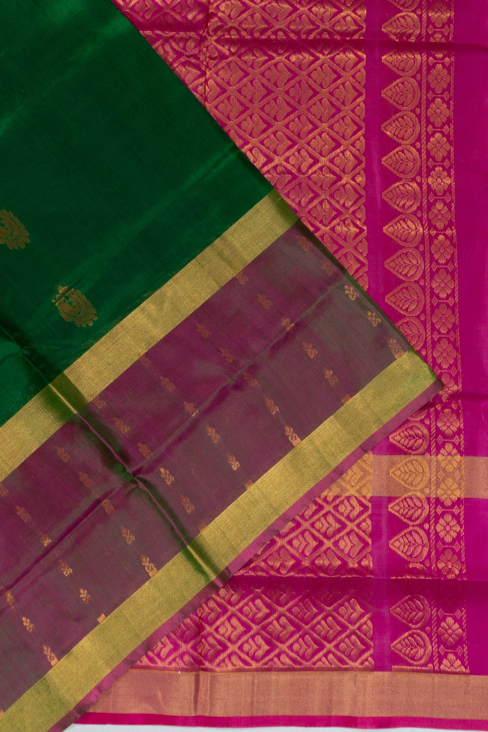 Uppada Silk Butta Bottle Green Saree