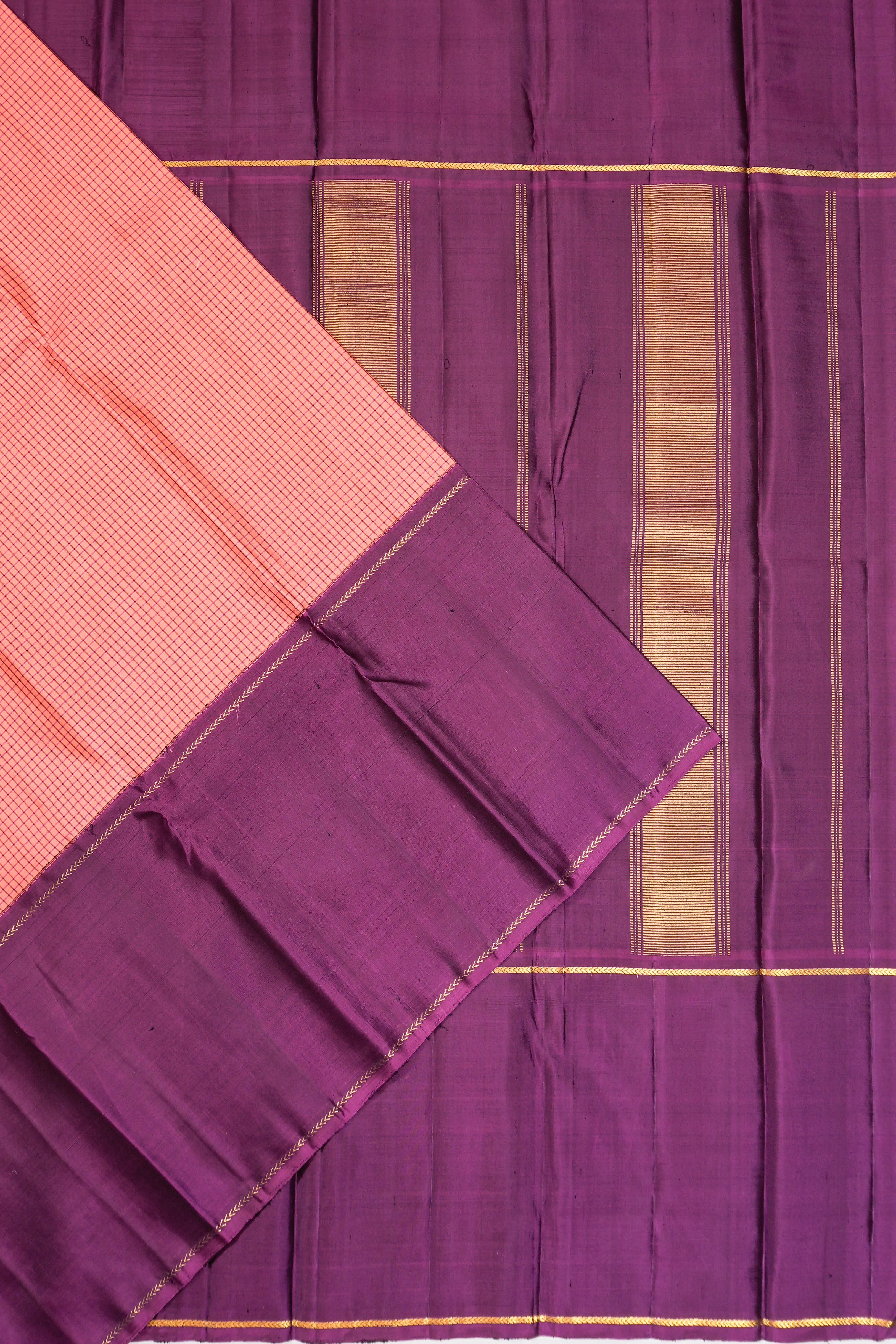 Kanchipuram Silk Checks Pink Saree