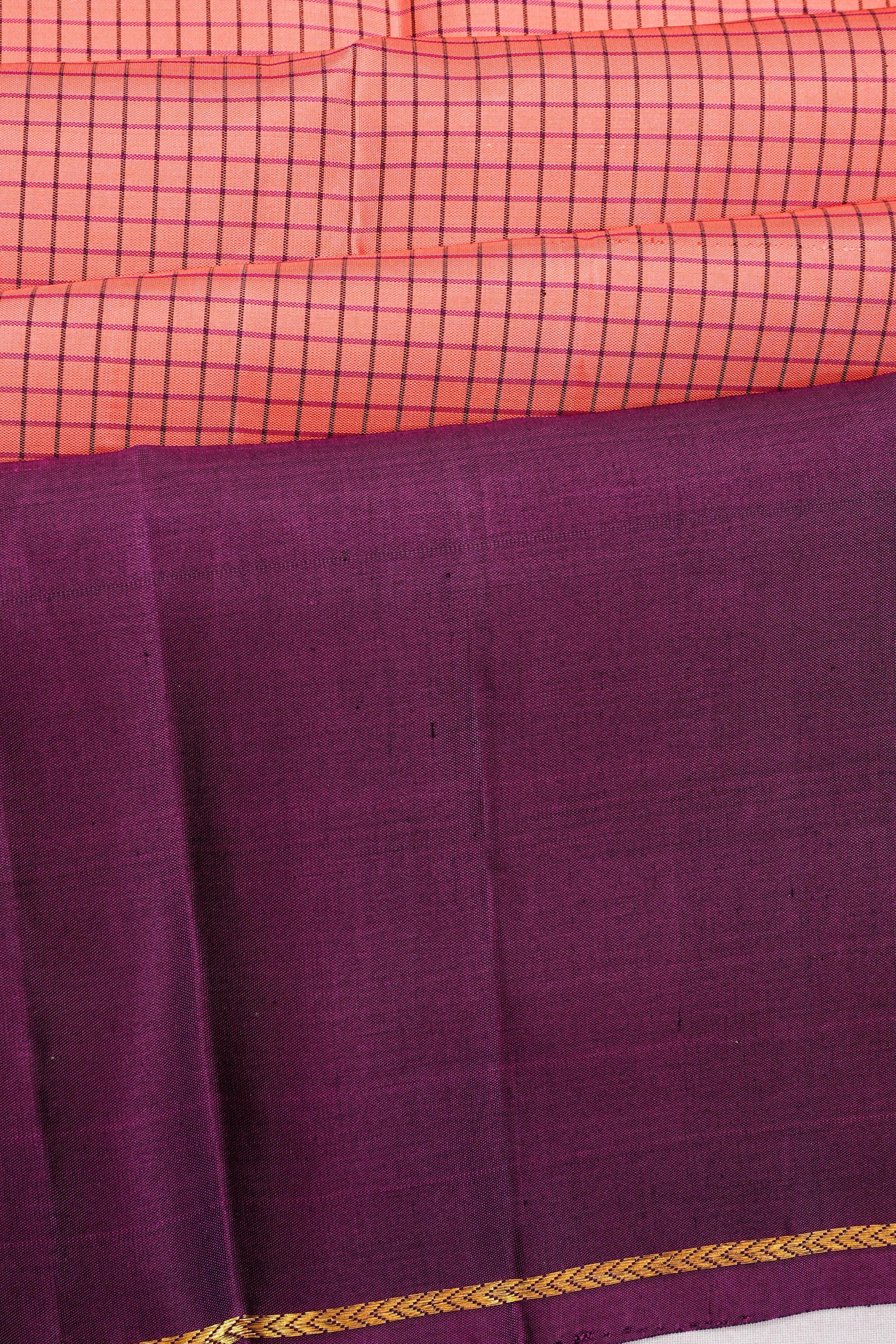 Kanchipuram Silk Checks Pink Saree