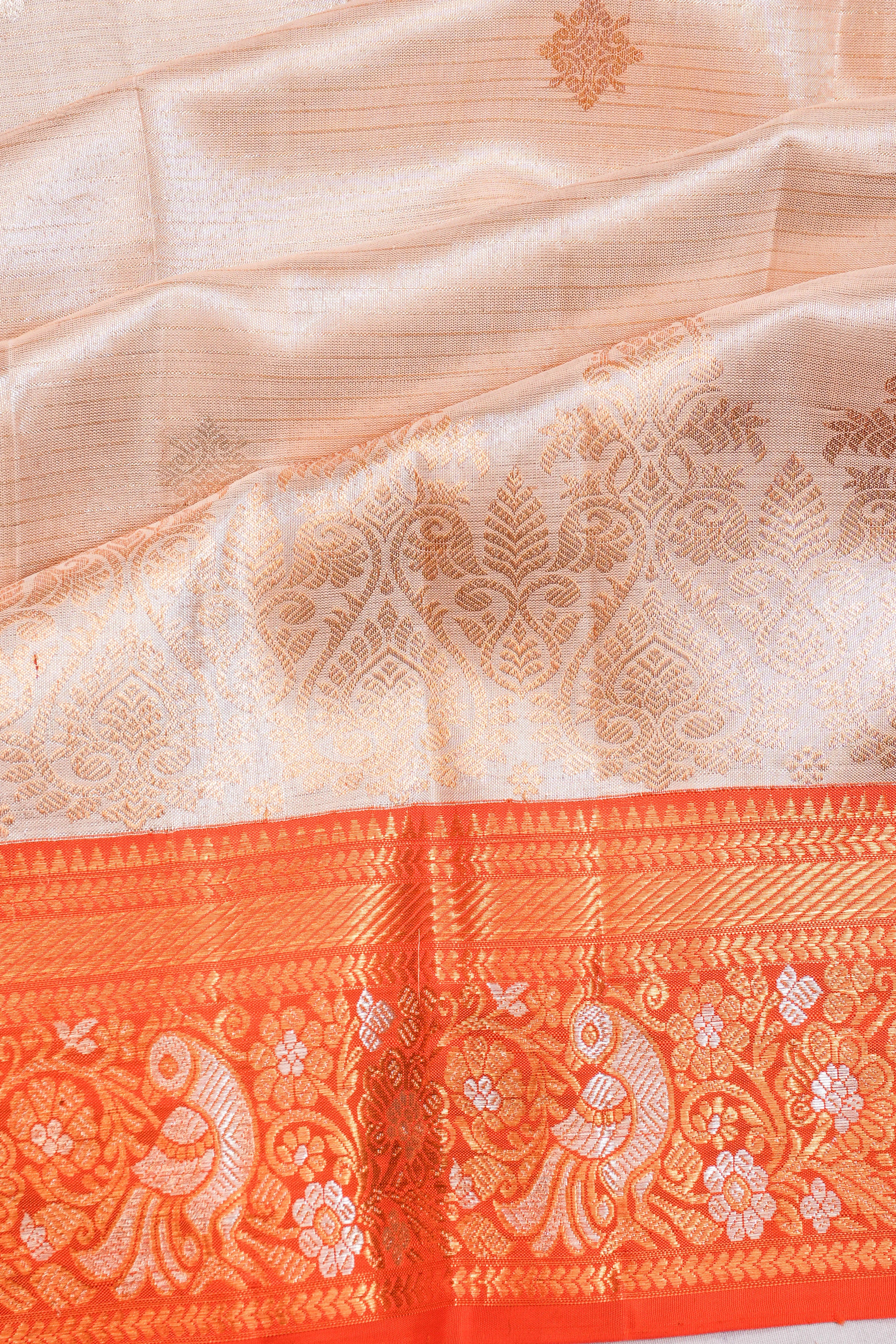 Kanchipuram Silk Tissue Brocade Gold Saree