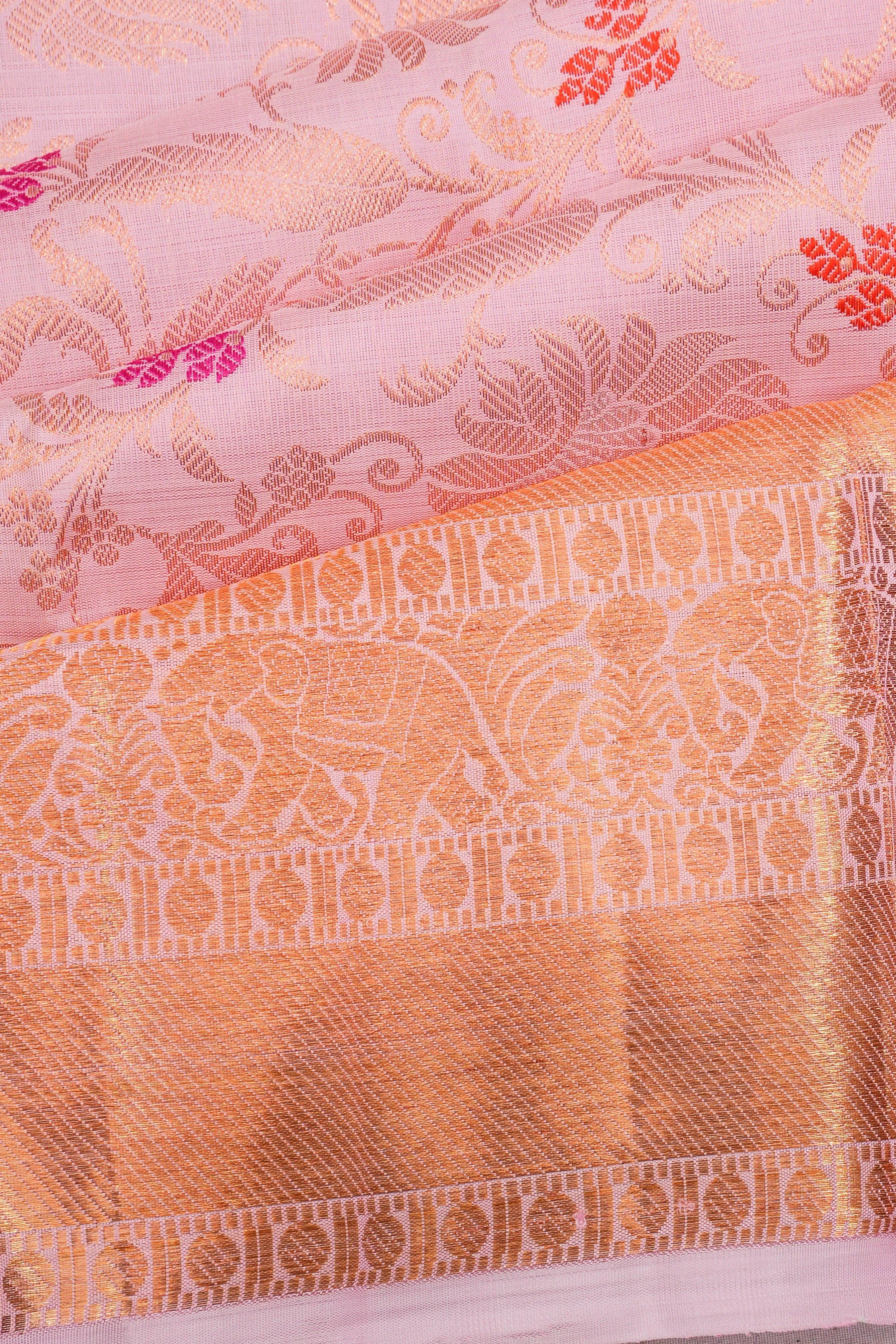 Kanchipuram Silk Brocade Pink Saree