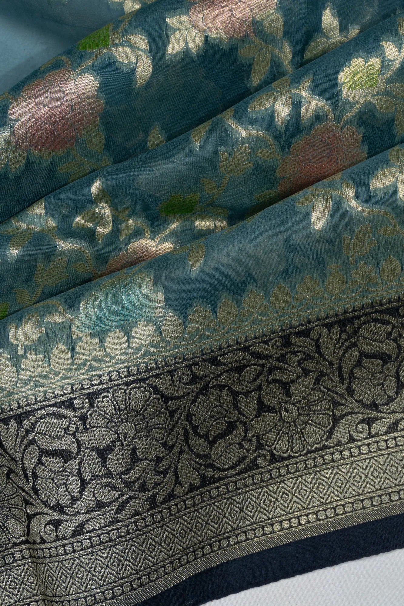 Organza Jaal Blue Saree