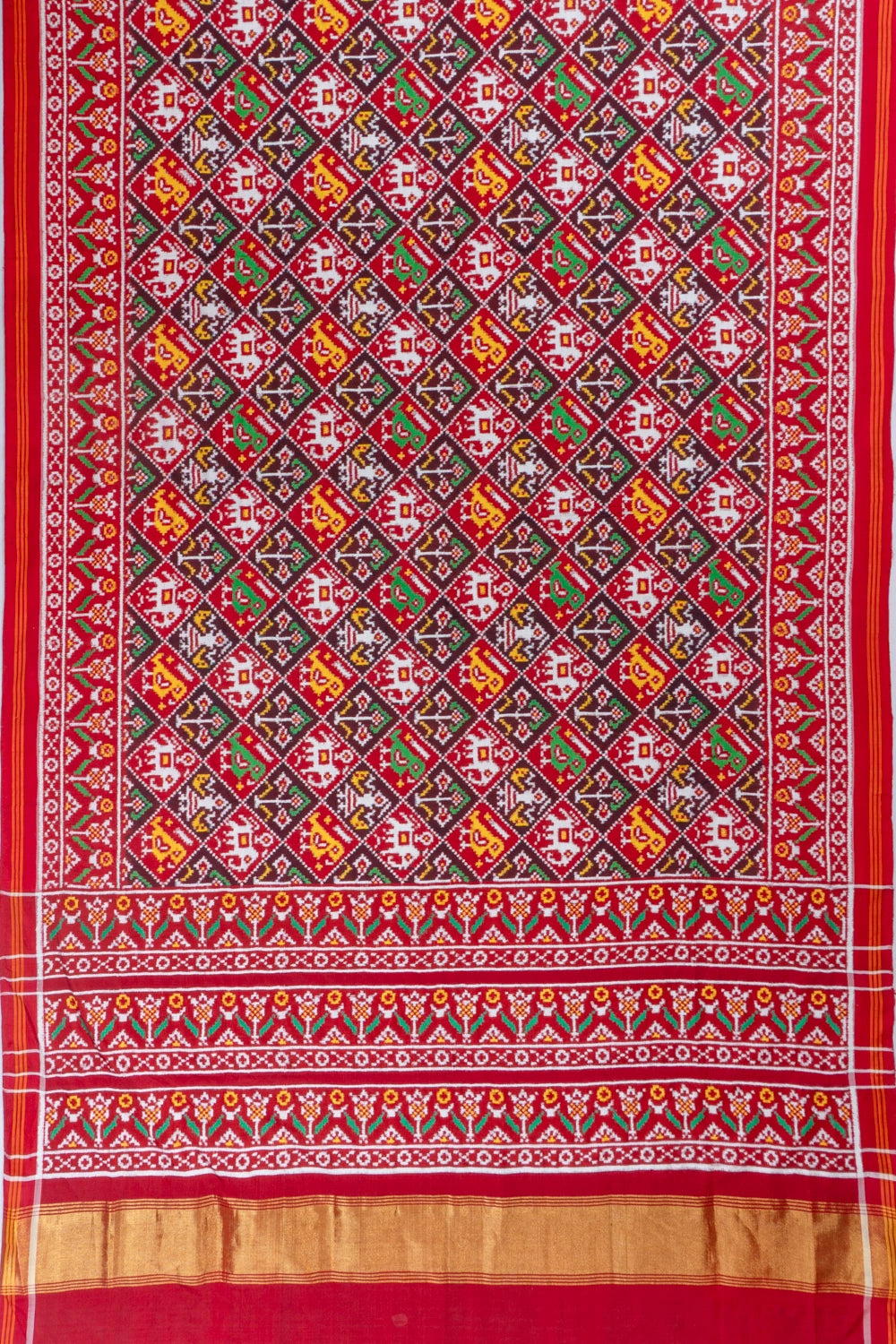 Patan Patola Silk Double Ikat Narikunj Red Saree