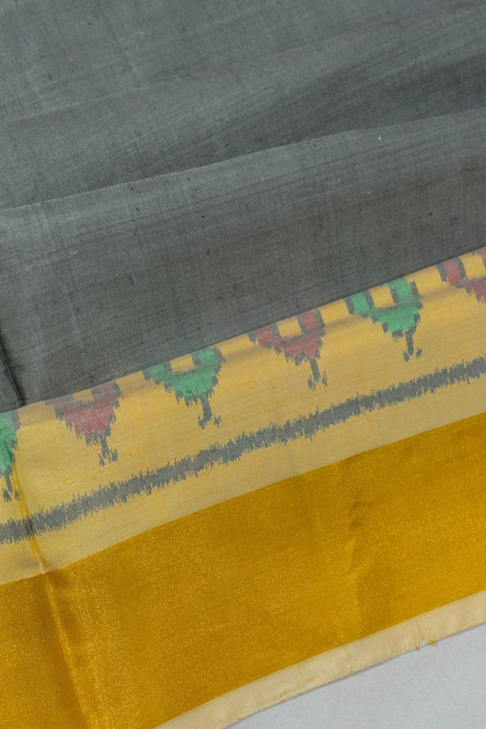 Rajkot Patola Silk Ikat Plain Grey Saree