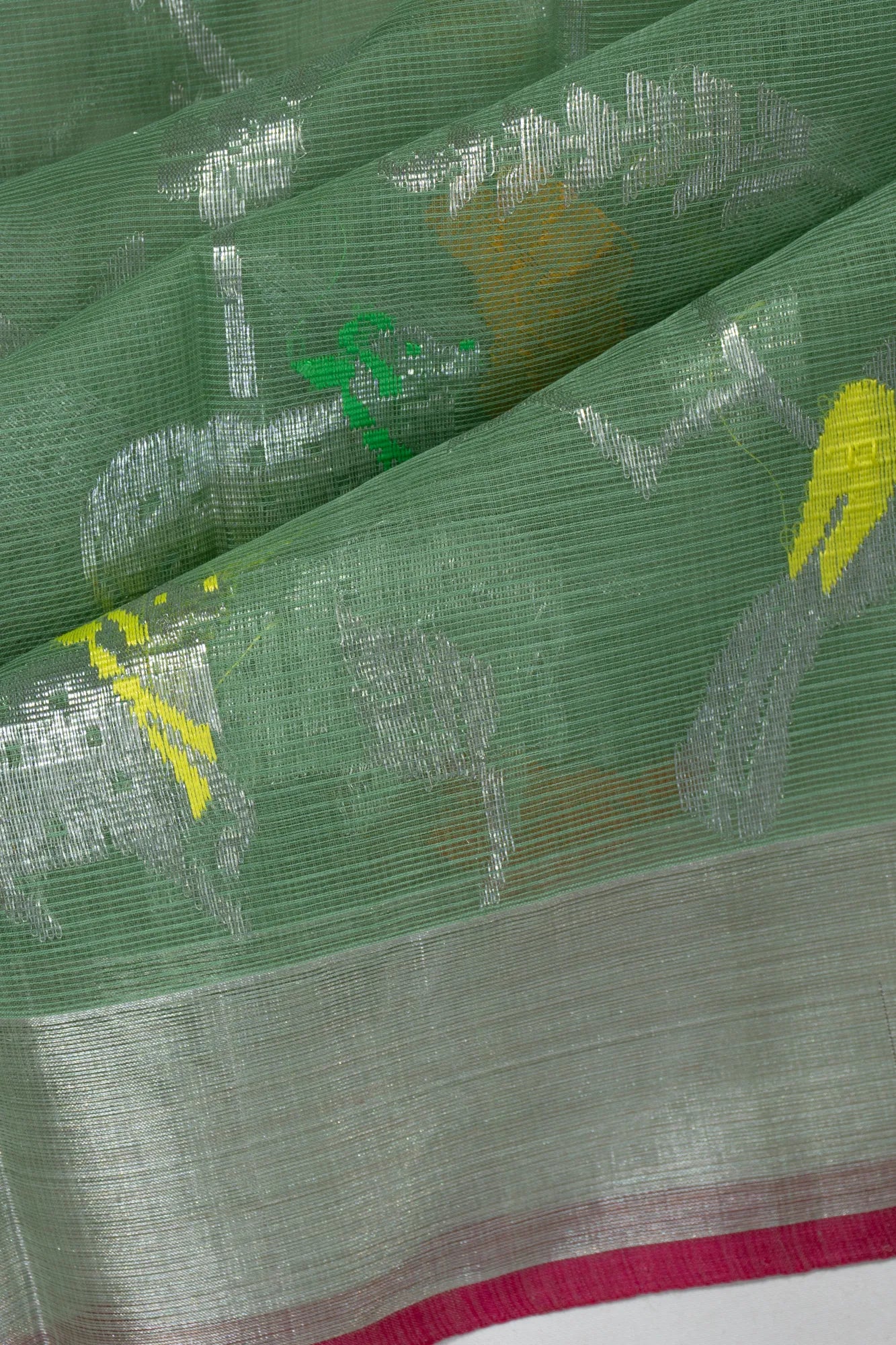 Zari Kota Cotton Jamdani Jaal Sea Blue Saree With Pichwai Motifs