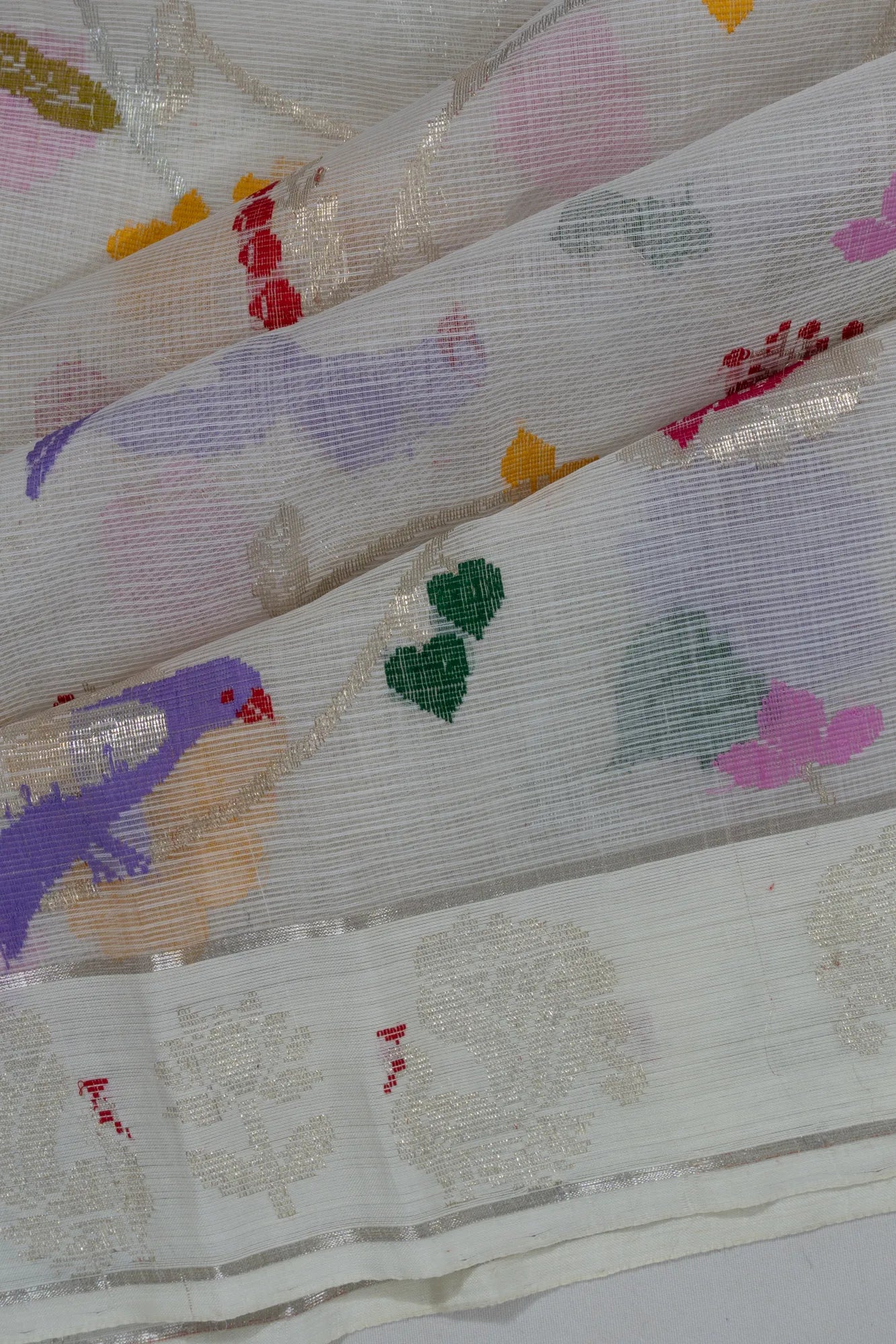 Zari Kota Cotton Jamdani Jaal White Saree