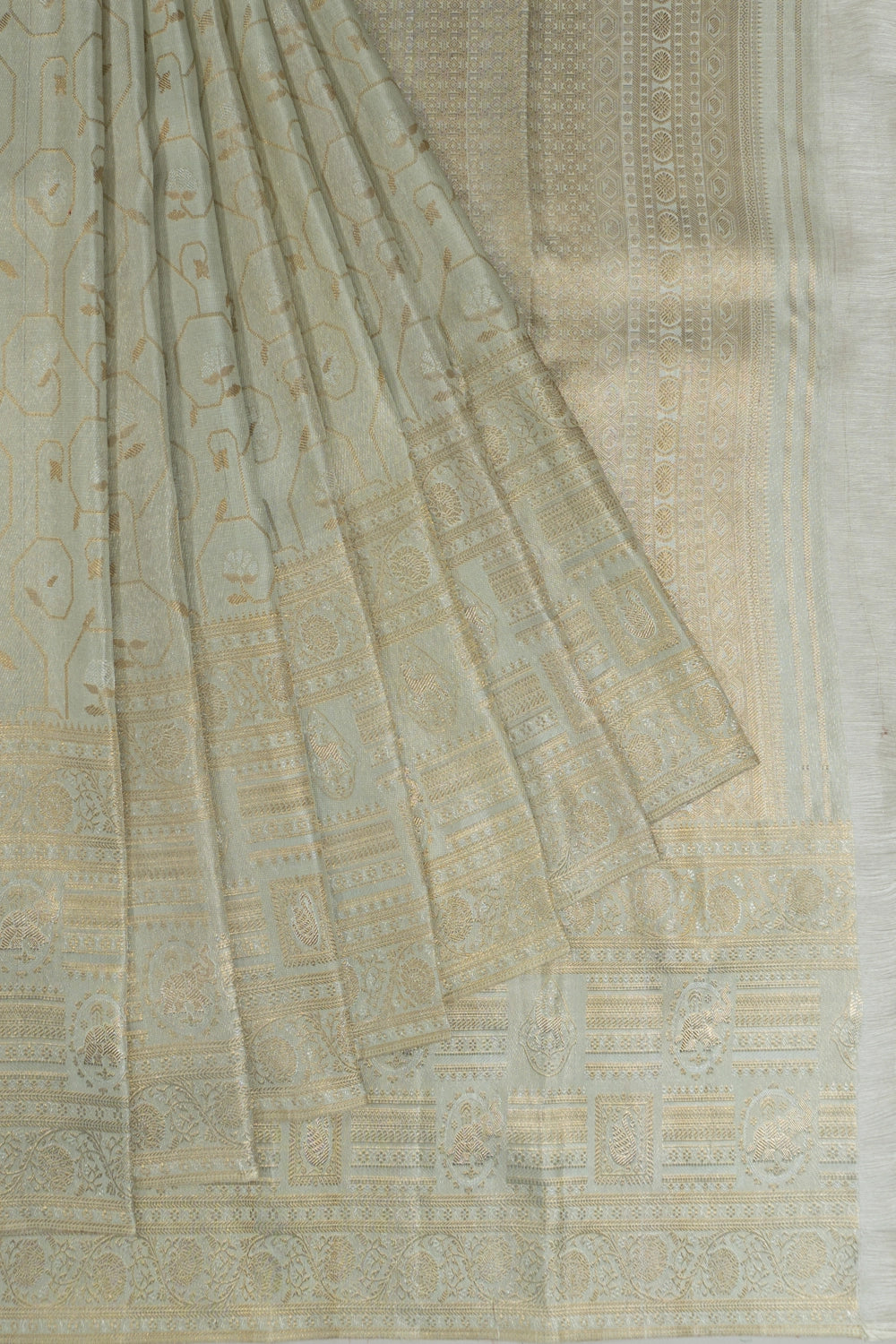 Kanchipuram Silk Tissue All Over Jaal Pastel Green Saree