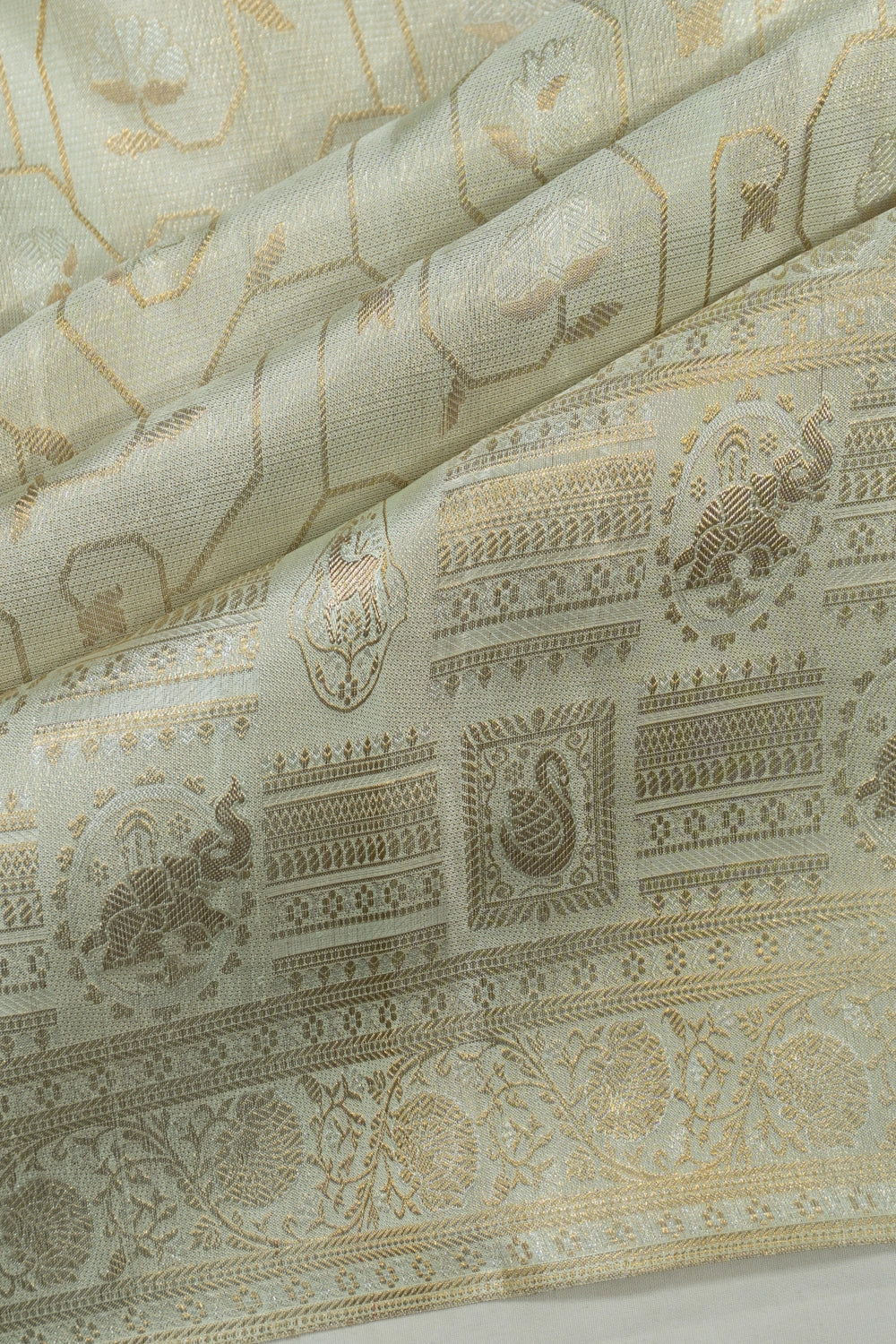 Kanchipuram Silk Tissue All Over Jaal Pastel Green Saree