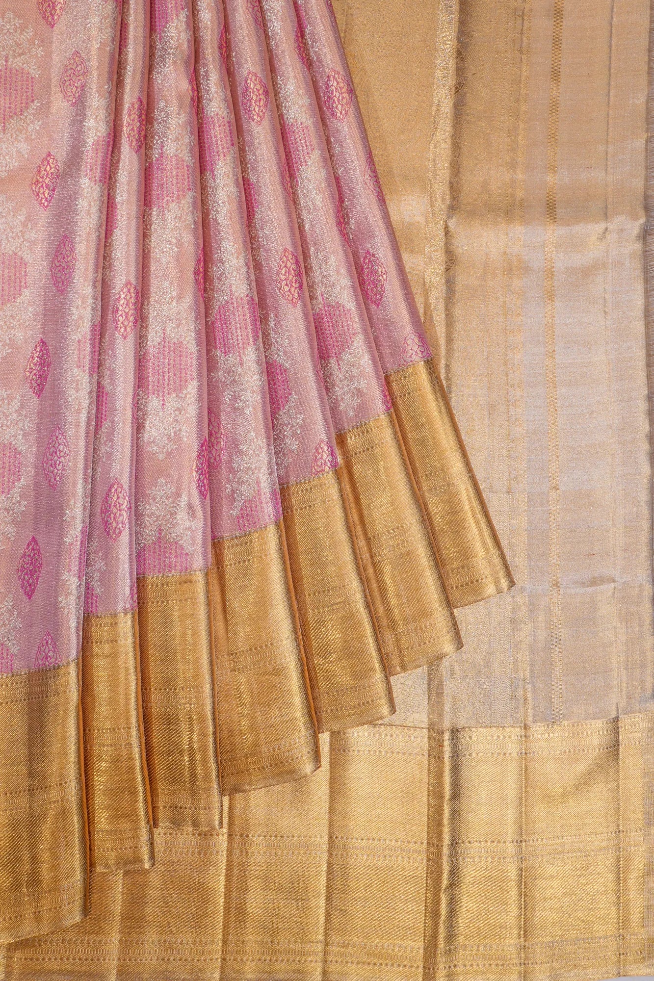 Kanchipuram Silk Tissue Brocade Pink Saree