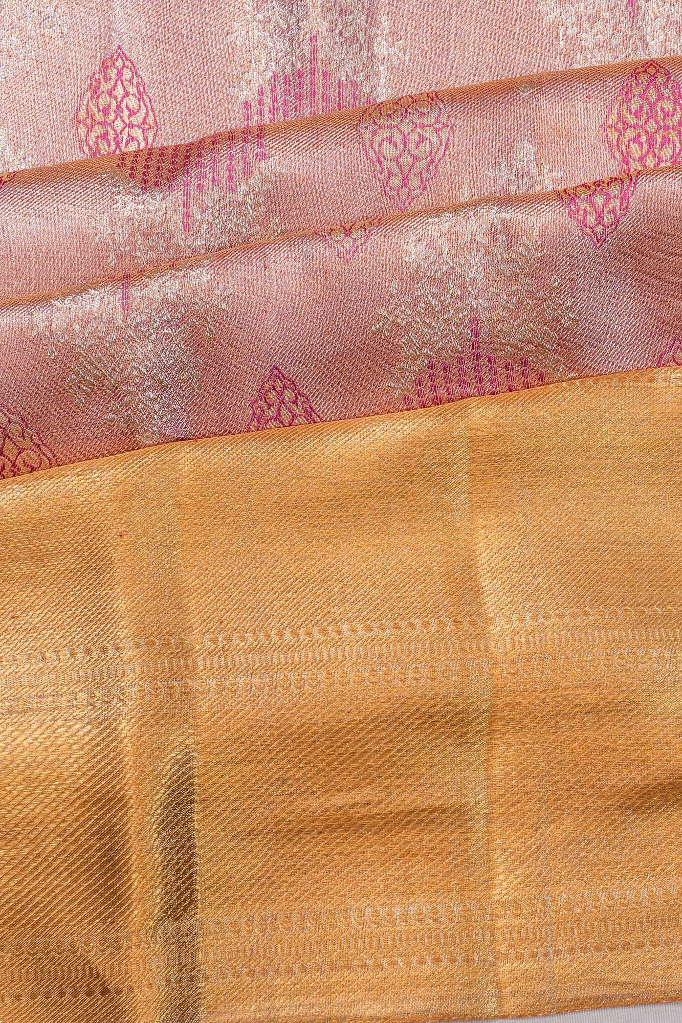 Kanchipuram Silk Tissue Brocade Pink Saree