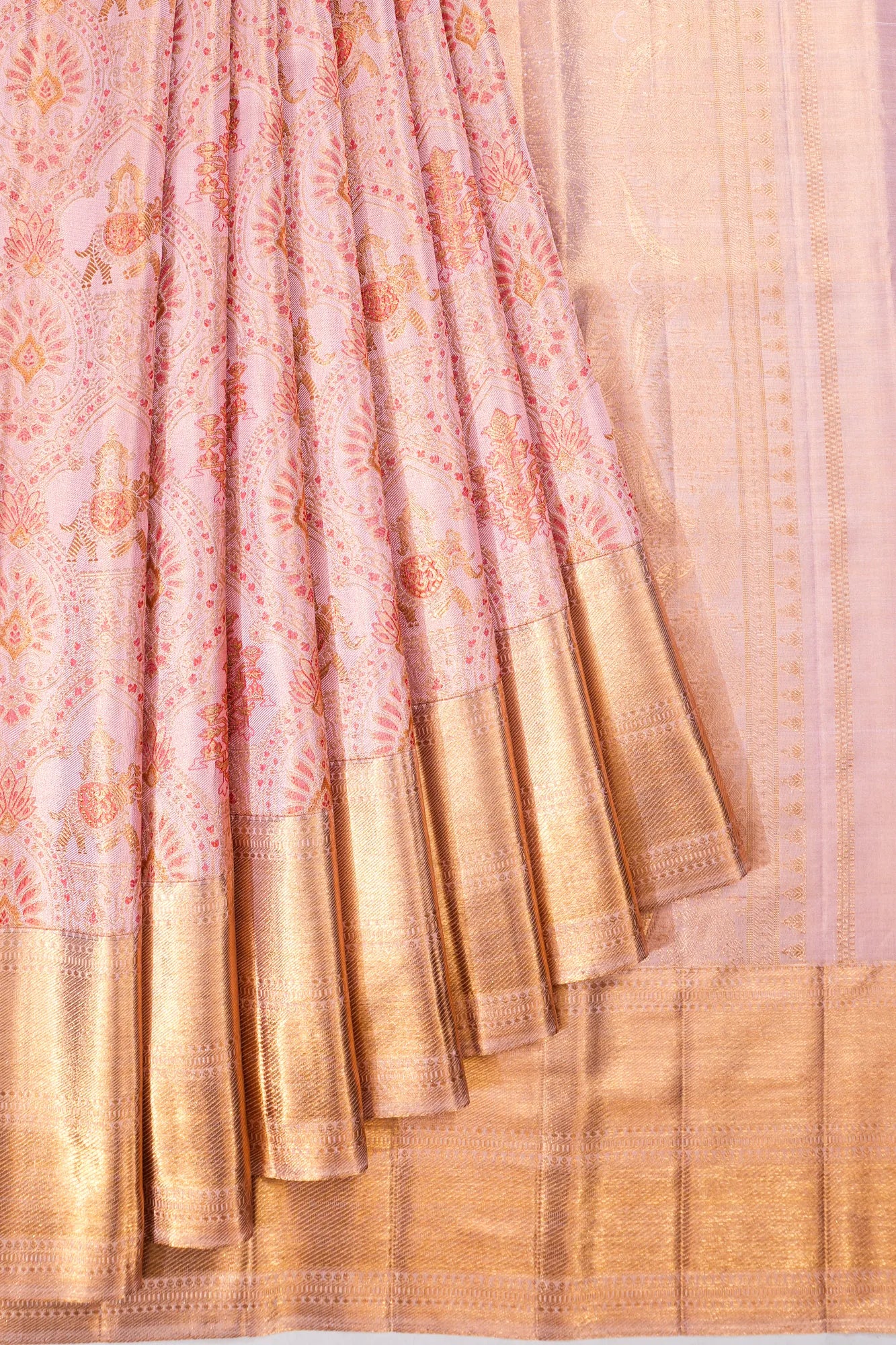 Kanchipuram Silk Tissue Brocade Baby Pink Saree