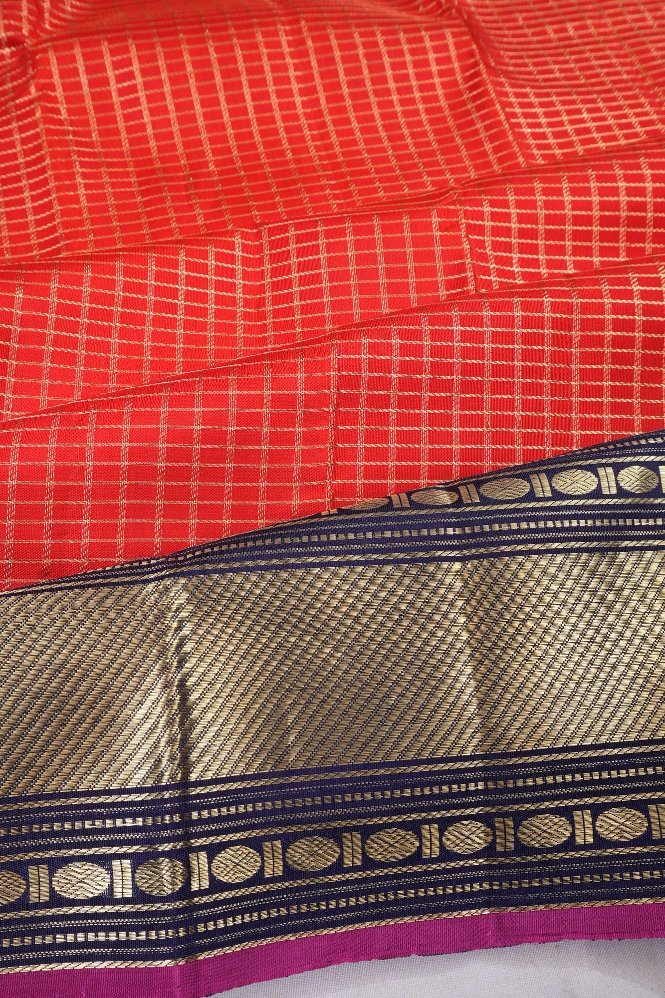 Classic Kanchipuram Silk Checks Red Saree