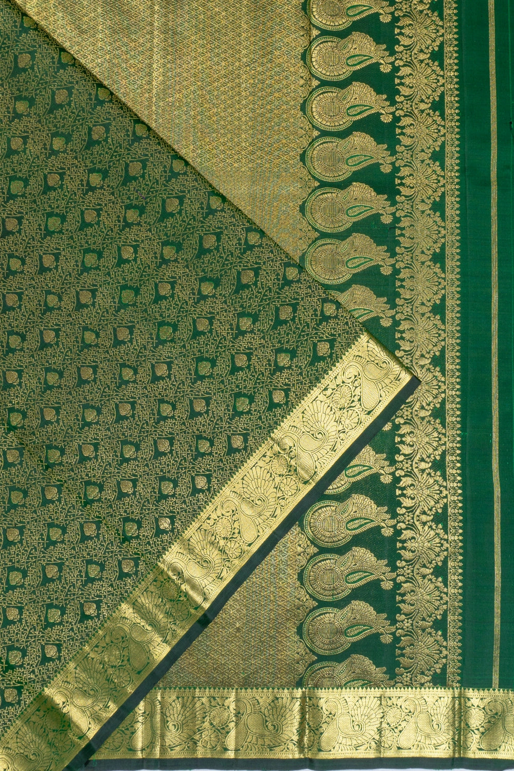 Taranga Kanchi Silk Brocade Bottle Green Saree