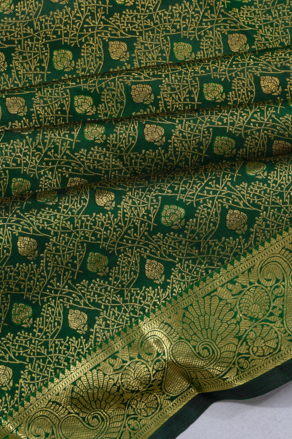 Taranga Kanchi Silk Brocade Bottle Green Saree