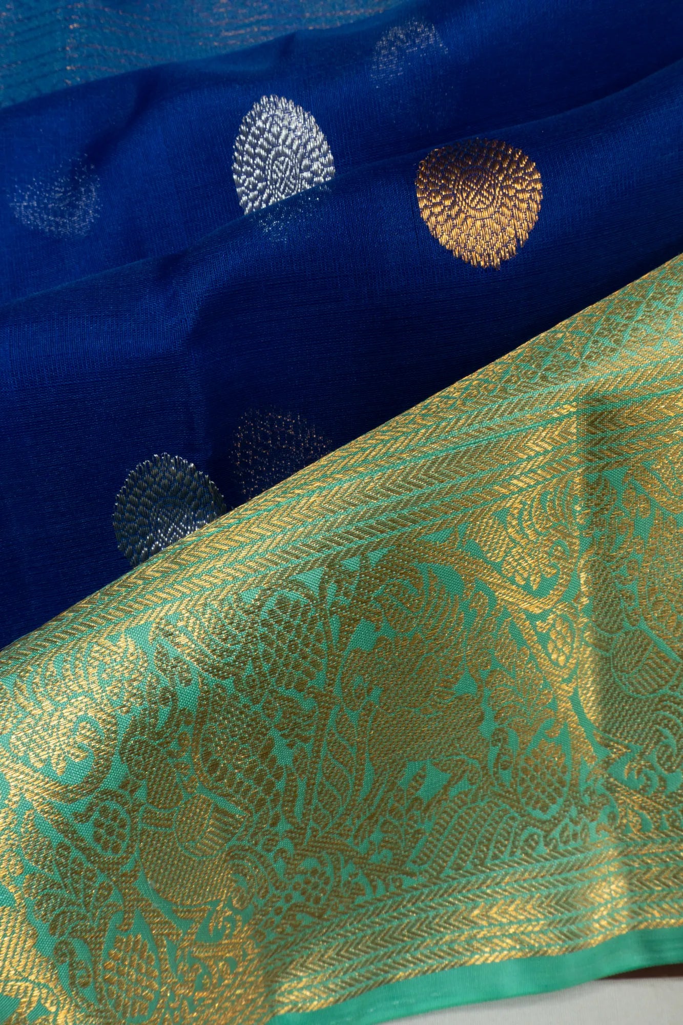 Kanchipuram Kora Organza Butta Royal Blue Saree