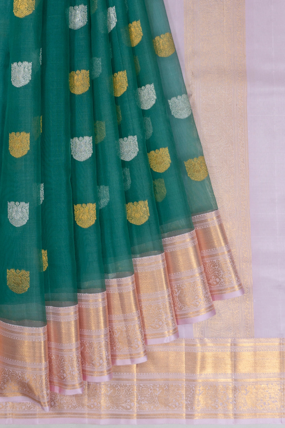 Kanchipuram Kora Organza Butta Teal Blue Saree