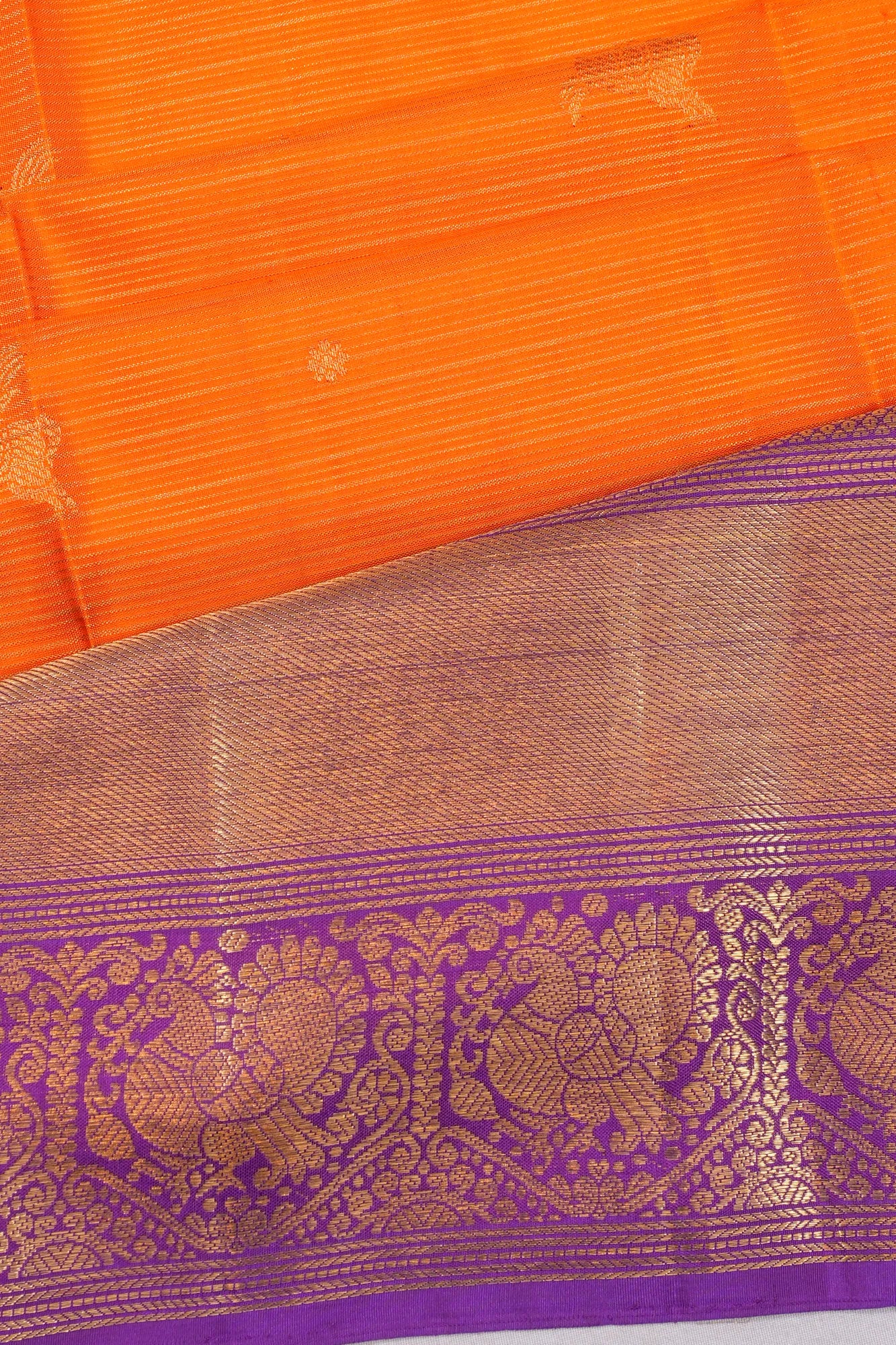 Kanchipuram Silk Oosi Lines And Butta Orange Saree