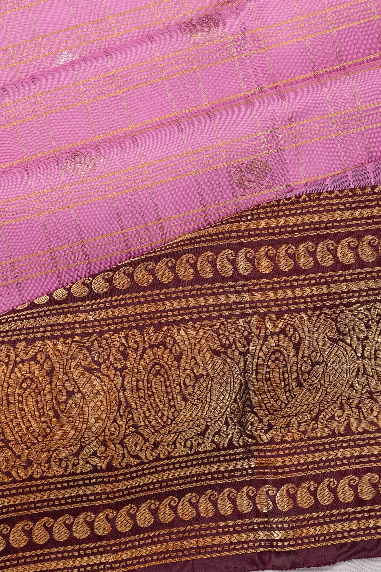 Kanchipuram Silk Checks And Butta Baby Pink Saree