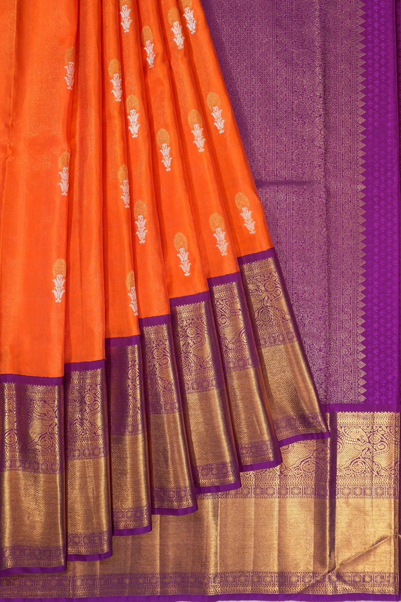 Kanchipuram Silk Butta Orange Saree