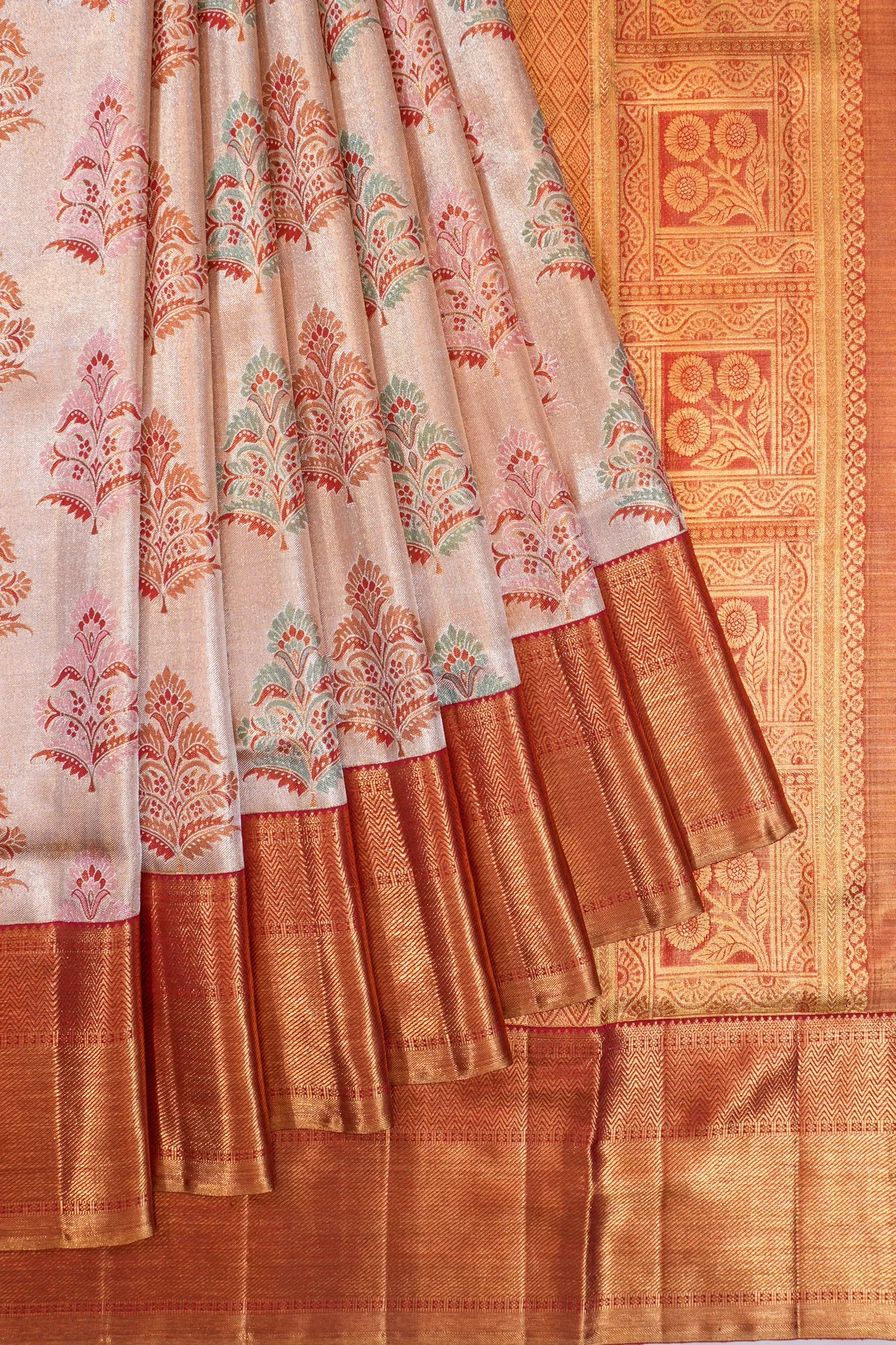 Kanchipuram Silk Tissue Butta Peach Saree