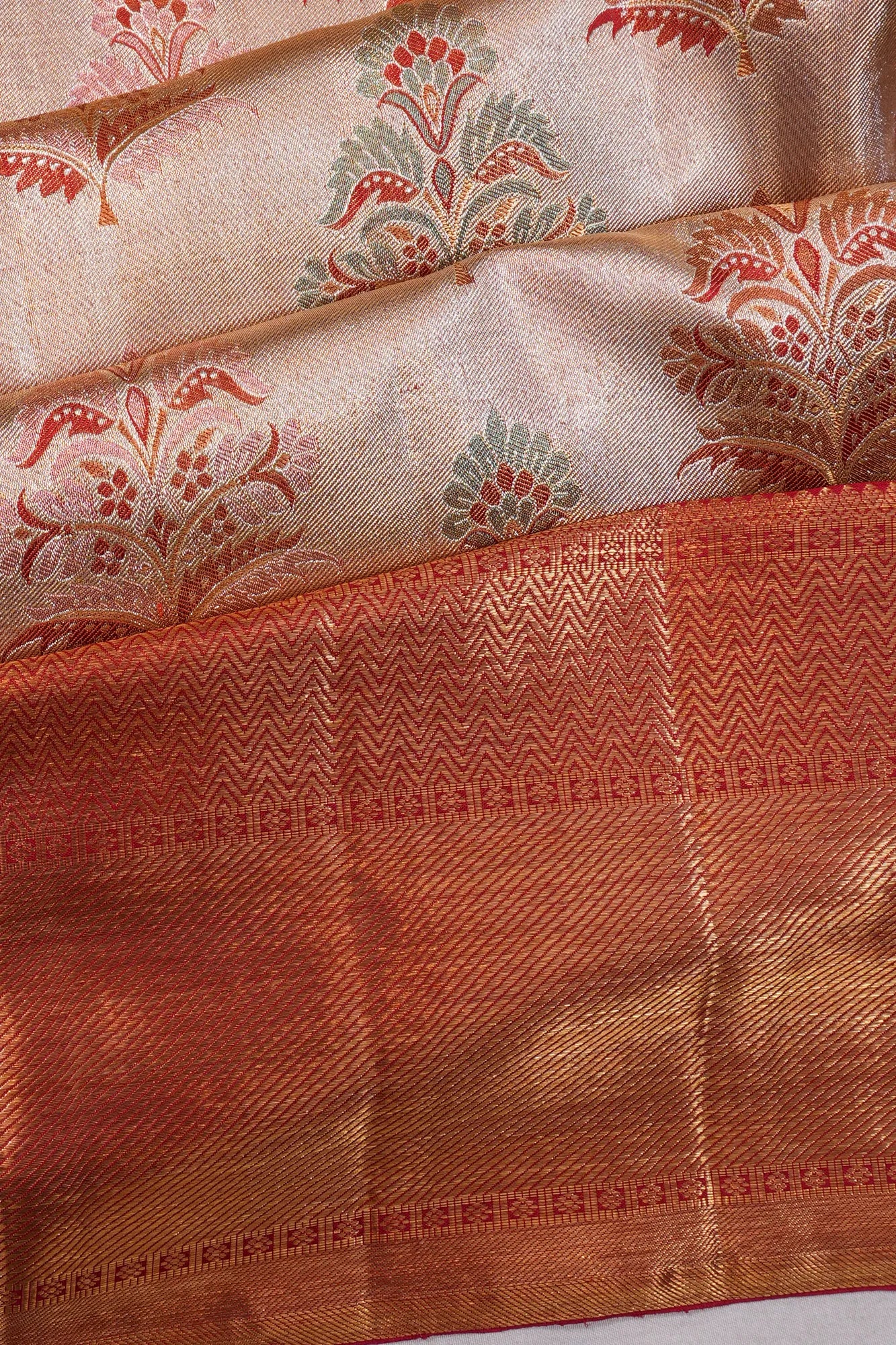 Kanchipuram Silk Tissue Butta Peach Saree