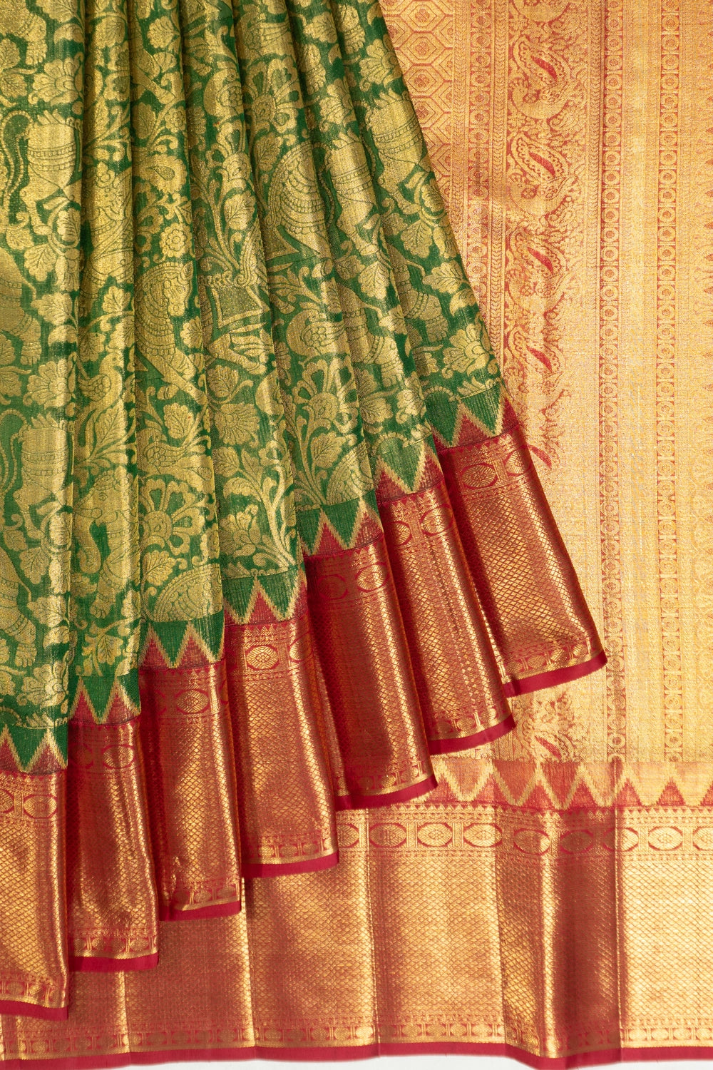 Kanchipuram Silk Tissue Brocade Green Saree