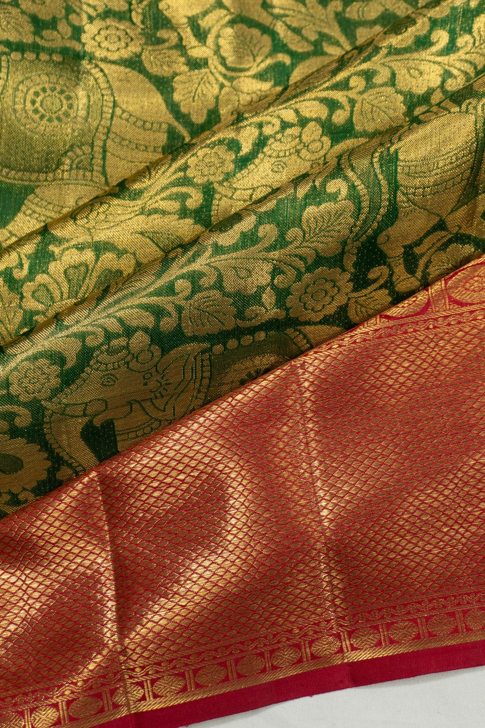 Kanchipuram Silk Tissue Brocade Green Saree