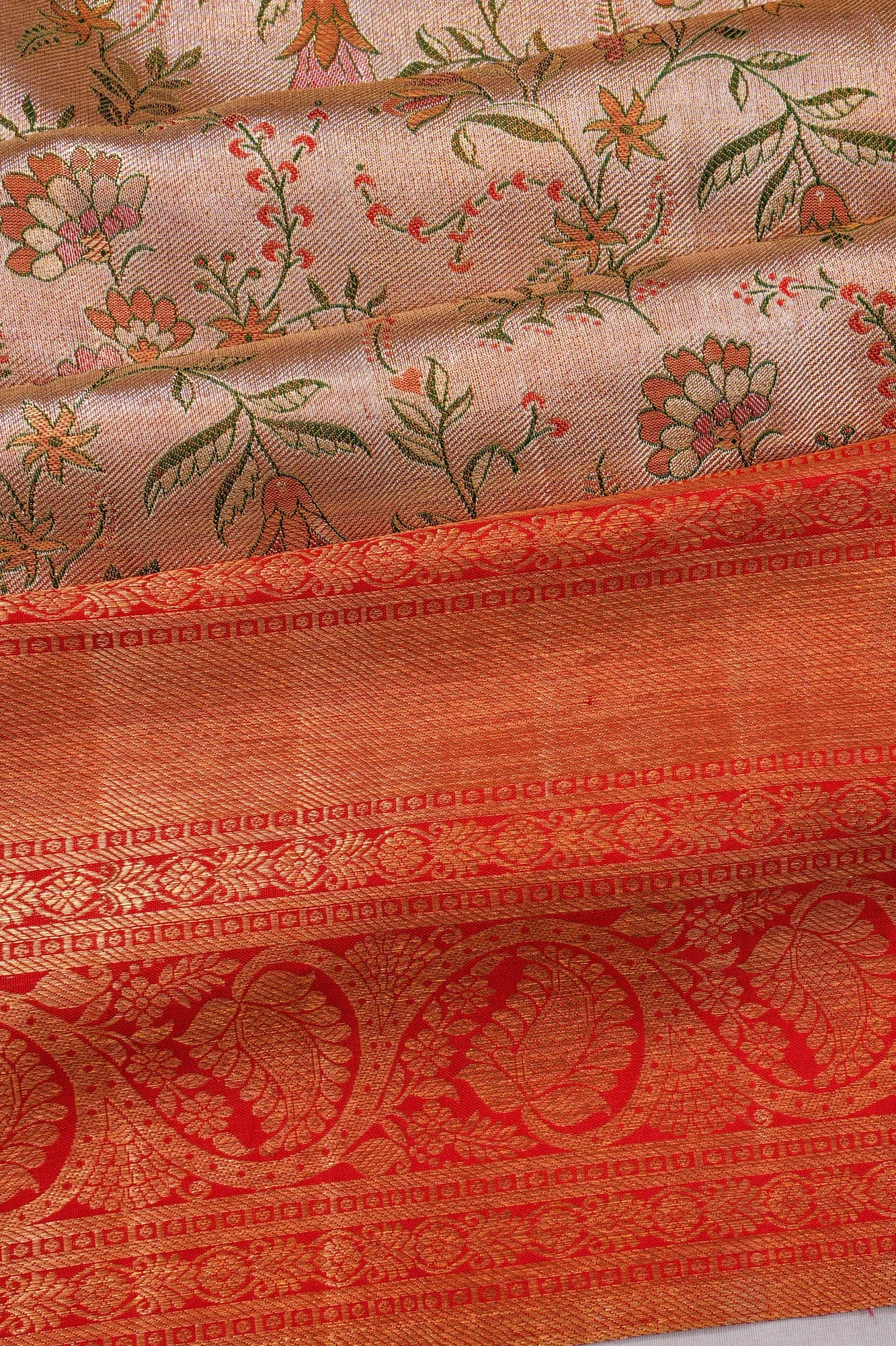 Kanchipuram Silk Tissue Jaal Peach Saree