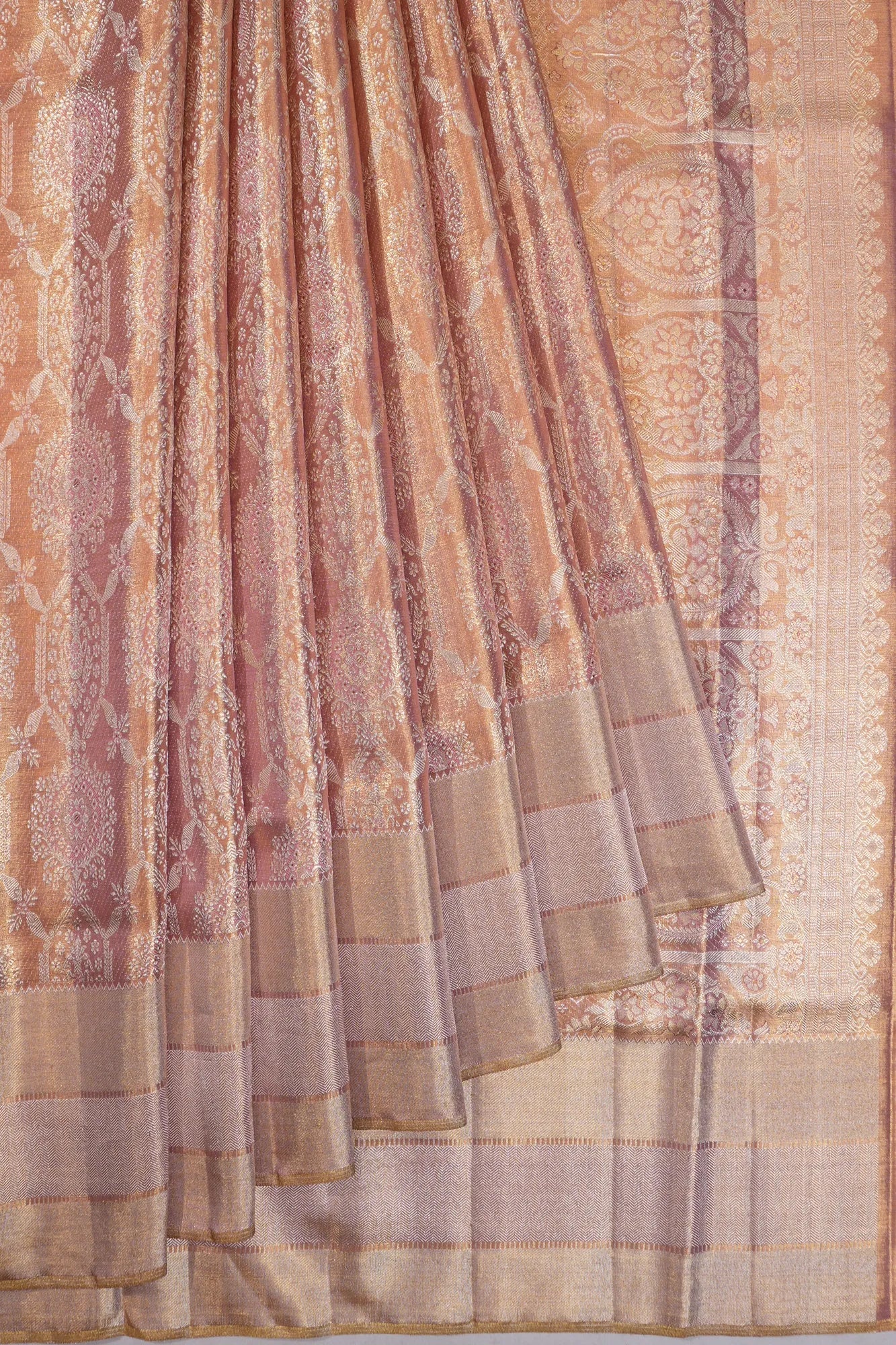 Kanchipuram Silk Tissue Brocade Pink Saree