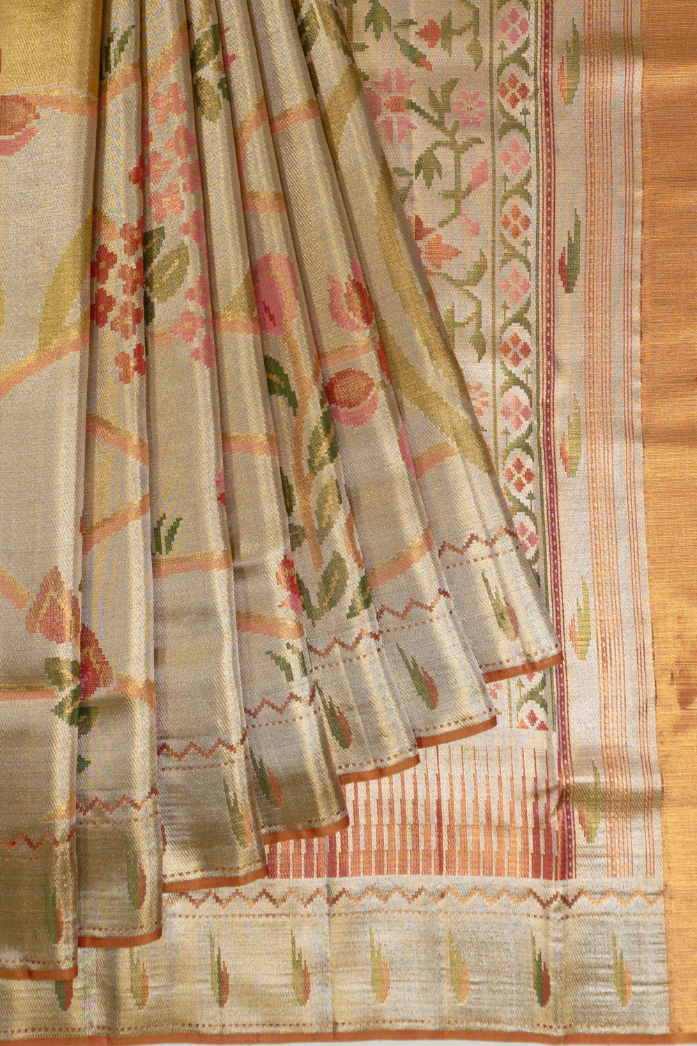 Kanchipuram Silk Tissue Brocade Gold And Silver Saree