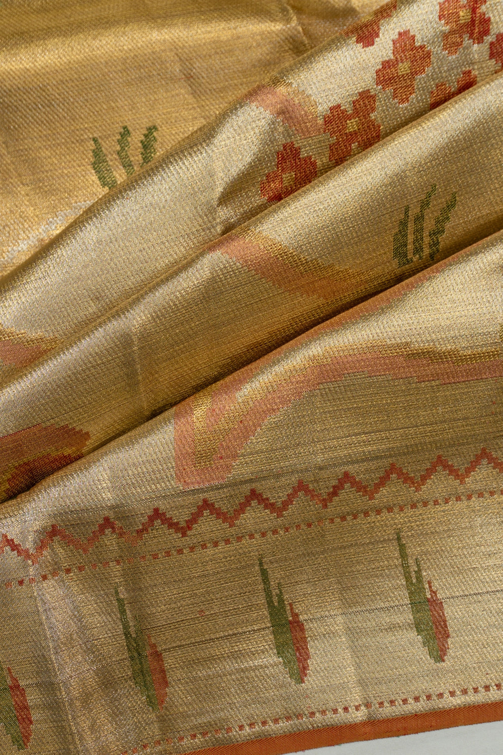 Kanchipuram Silk Tissue Brocade Gold And Silver Saree