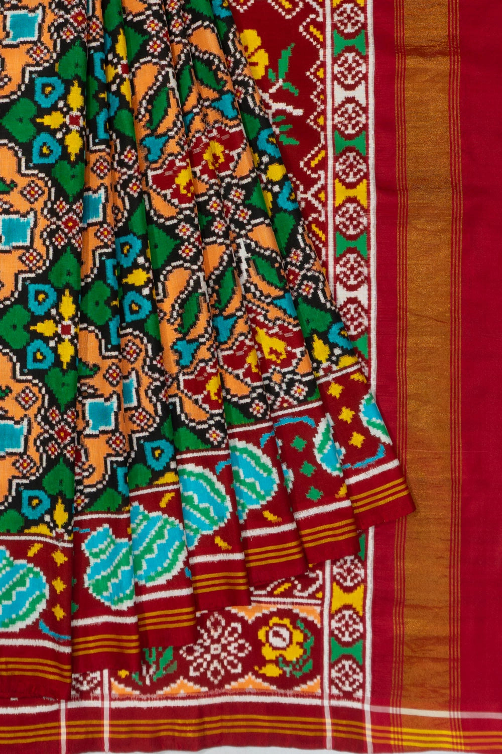 Patan Patola Silk Double Ikat Floral Jaal Green Saree