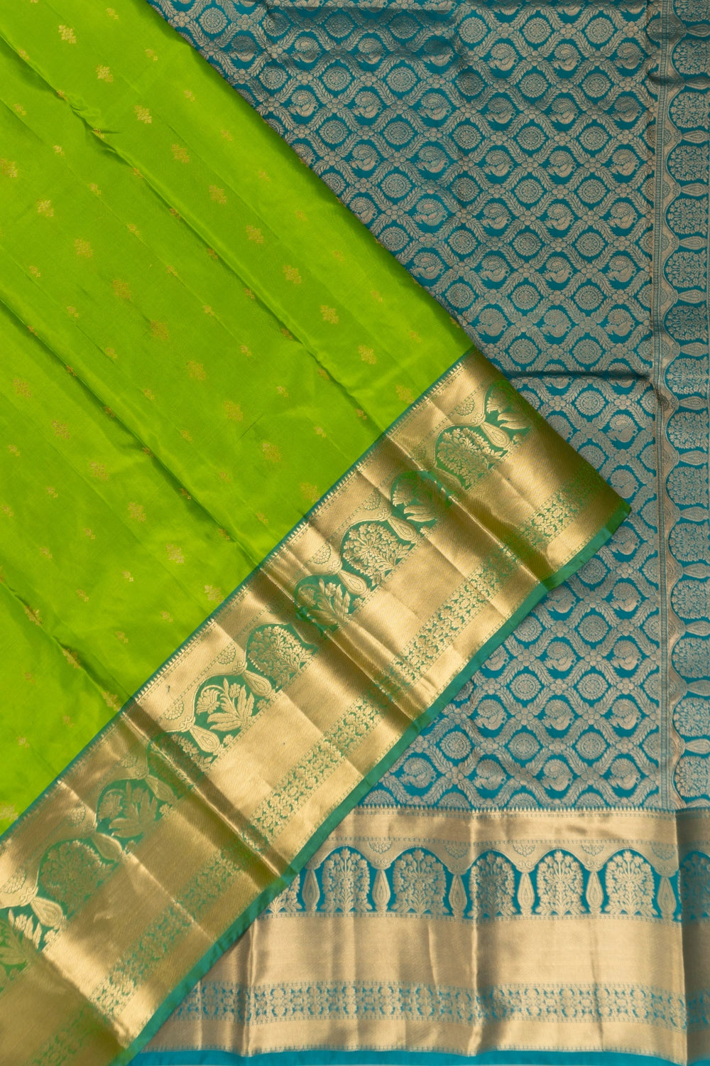Taranga Kanchi Silk Butta Parrot Green Saree